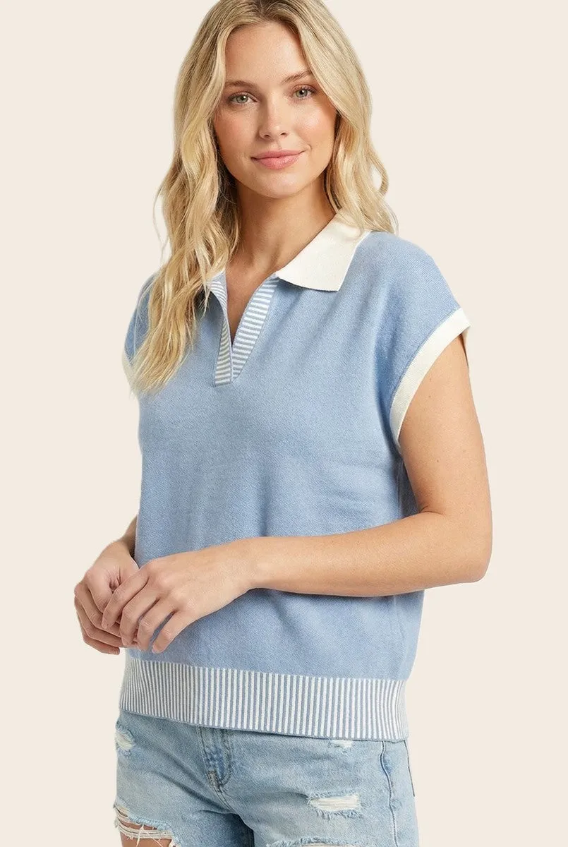 Light Blue Stripe Trim Collared Top sold by Pinkblush product image thumbnail 2