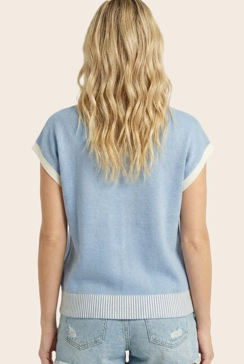 Light Blue Stripe Trim Collared Top sold by Pinkblush product image thumbnail 3