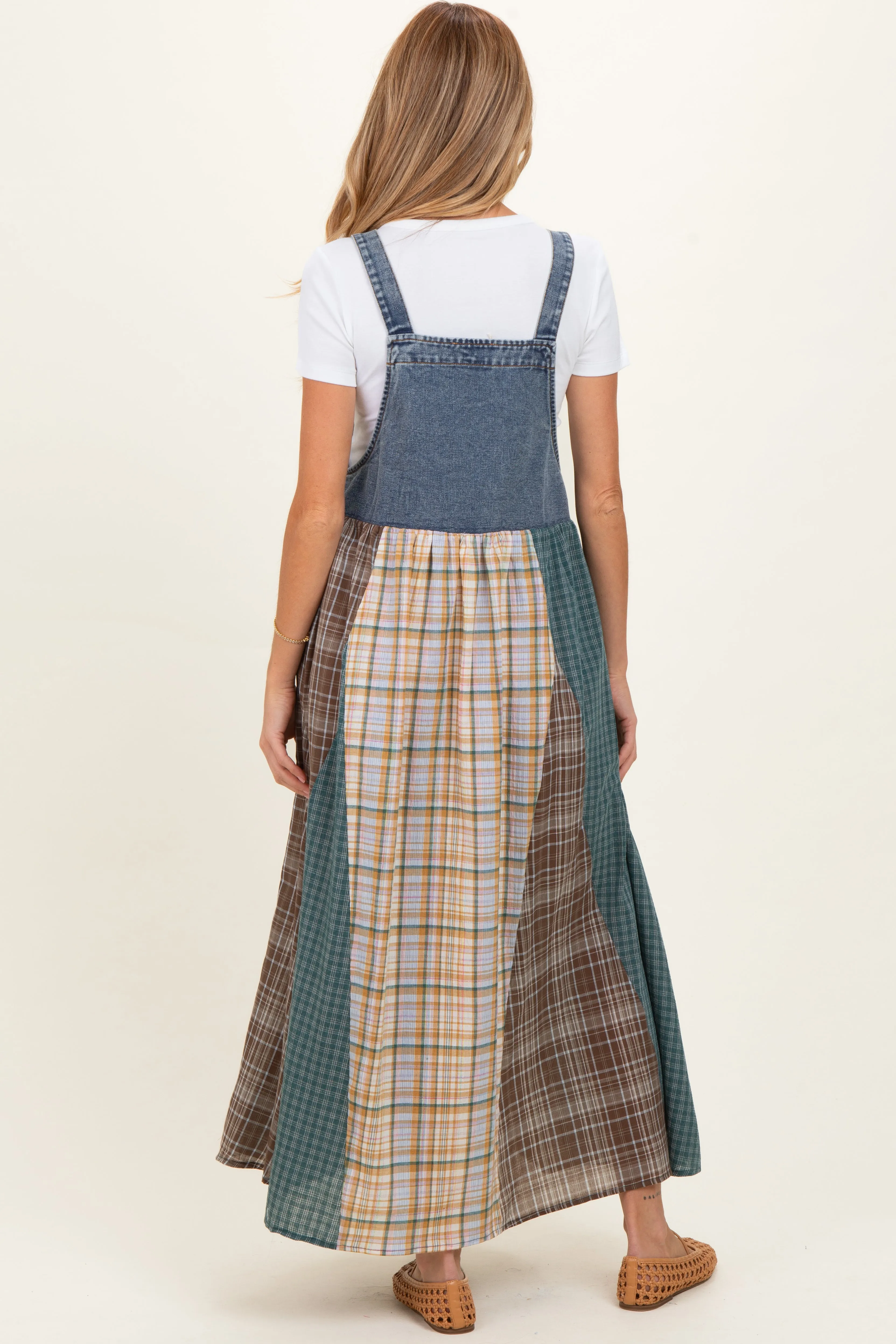 Denim Plaid Colorblock Overall Maternity Dress sold by Pinkblush product image thumbnail 3