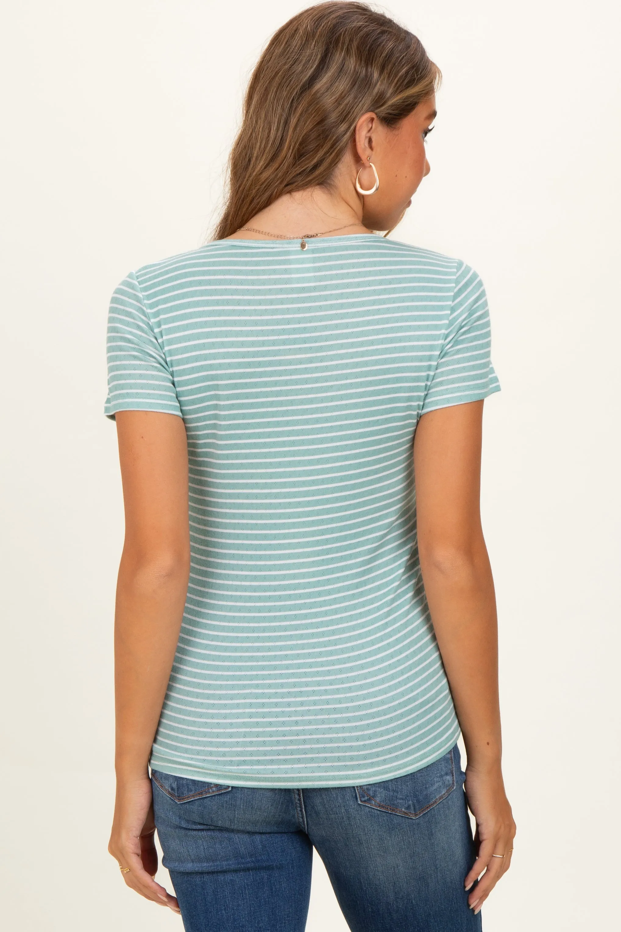 Sage Stripe Scoop Neck Henley Maternity Top sold by Pinkblush product image thumbnail 4