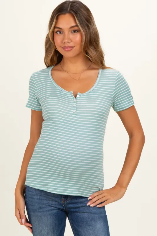Sage Stripe Scoop Neck Henley Maternity Top made by Pinkblush