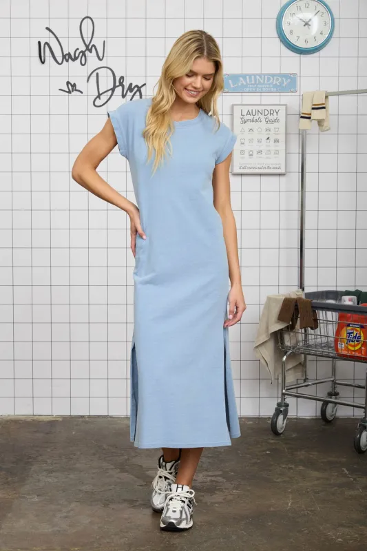 Light Blue Side Slit Midi T-Shirt Dress made by Blu Pepper