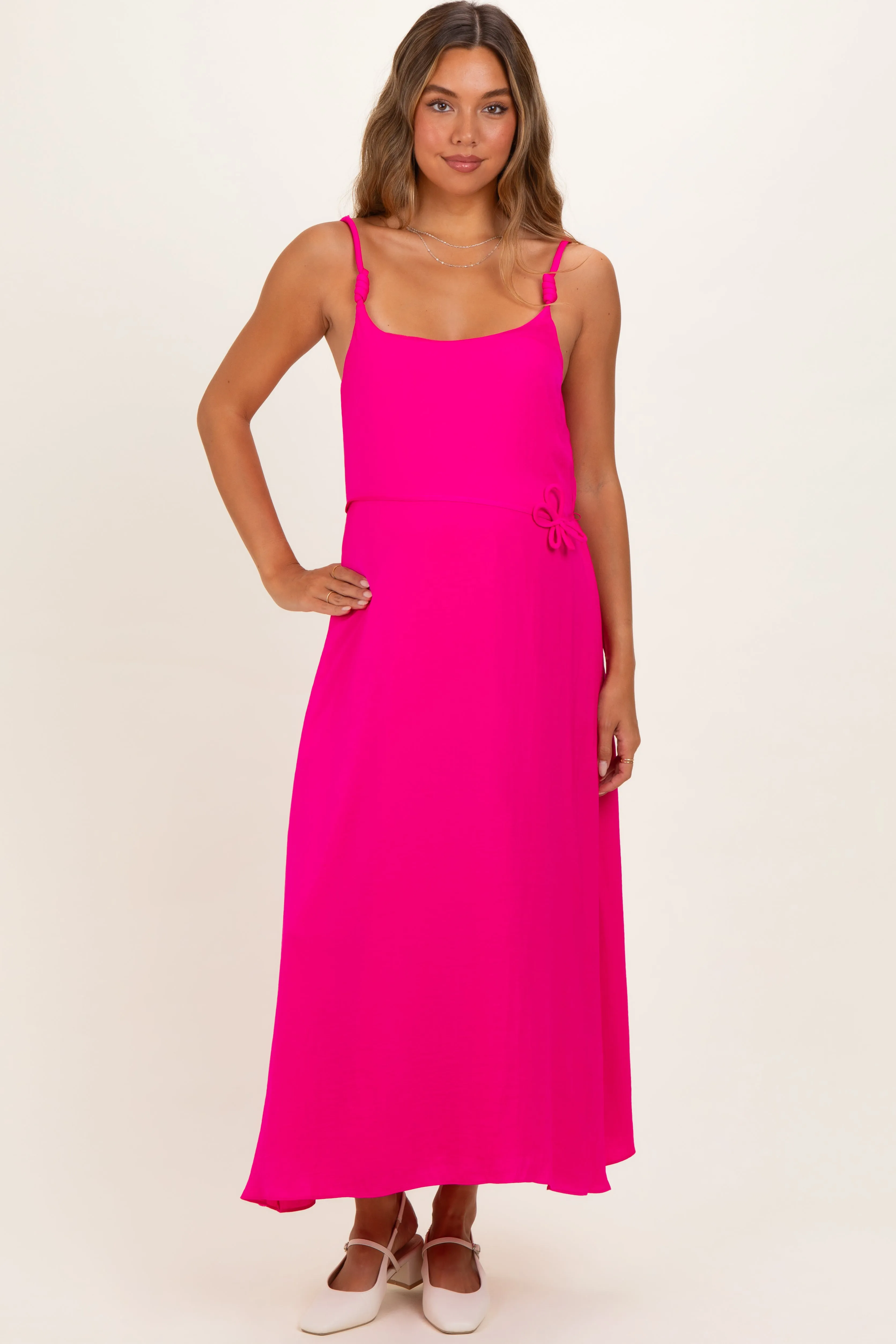 Hot Pink Sleeveless Flower Belt Maxi Dress sold by Pinkblush