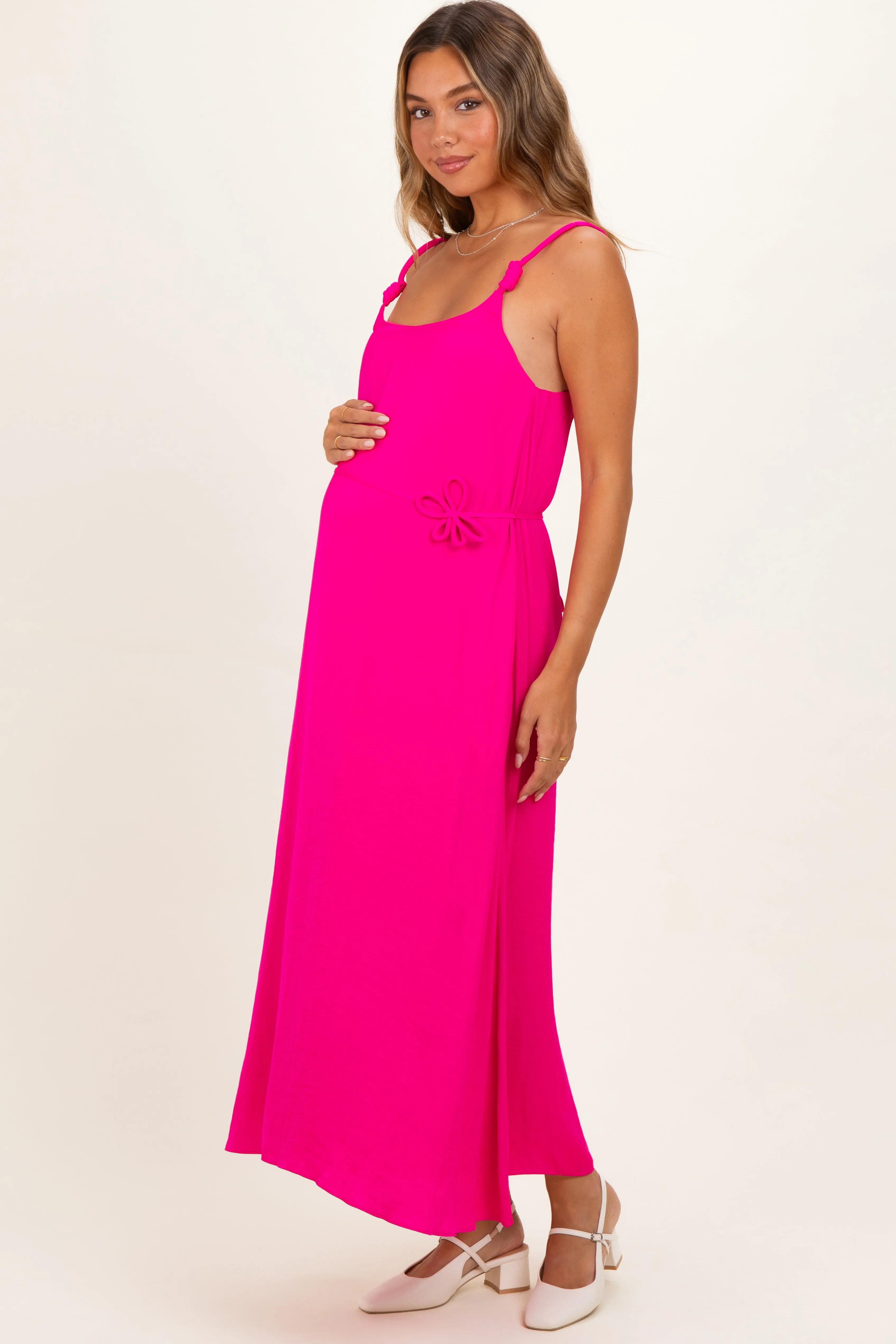 Hot Pink Sleeveless Flower Belt Maxi Dress sold by Pinkblush product image thumbnail 2