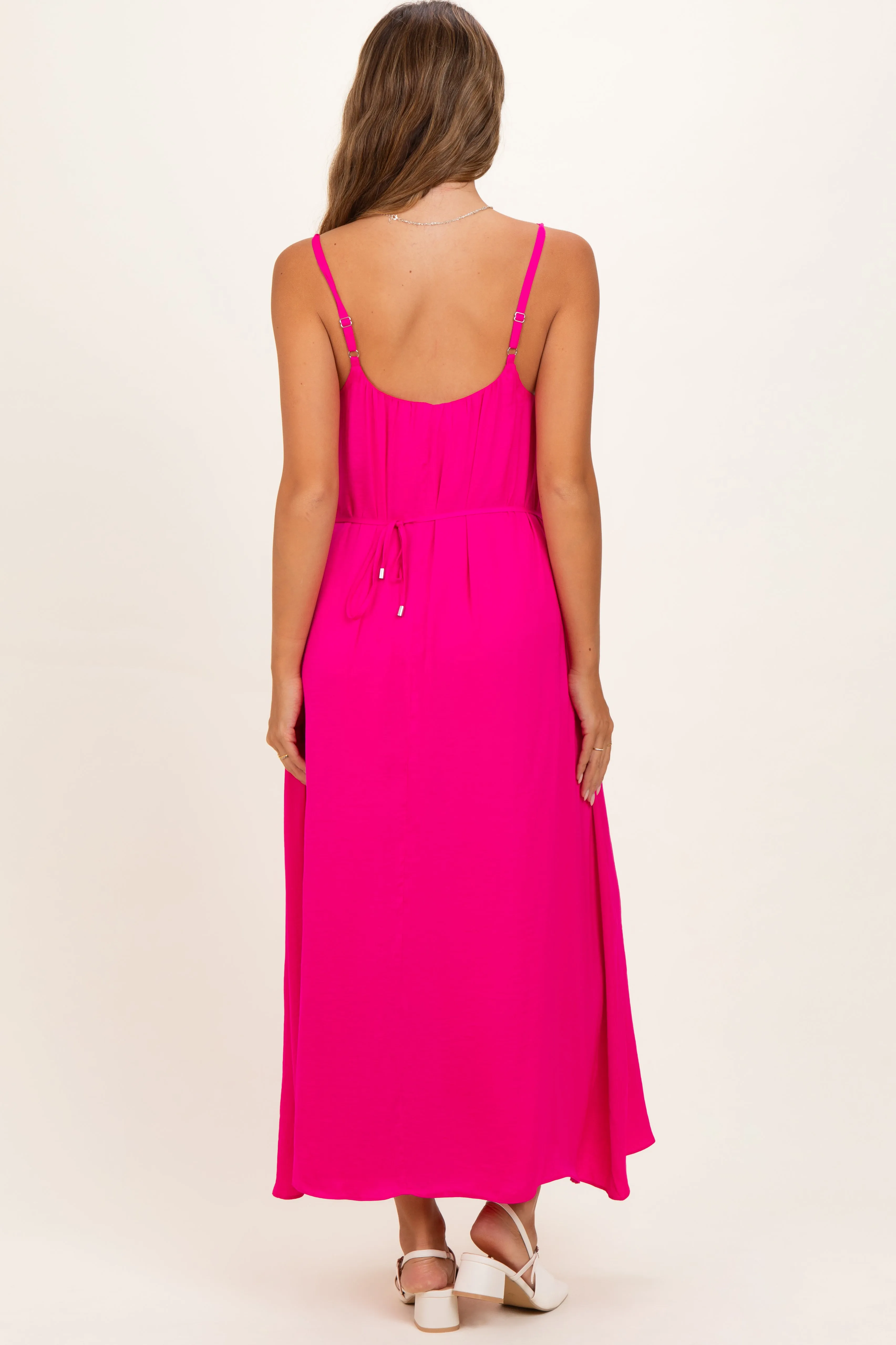 Hot Pink Sleeveless Flower Belt Maxi Dress sold by Pinkblush product image thumbnail 3