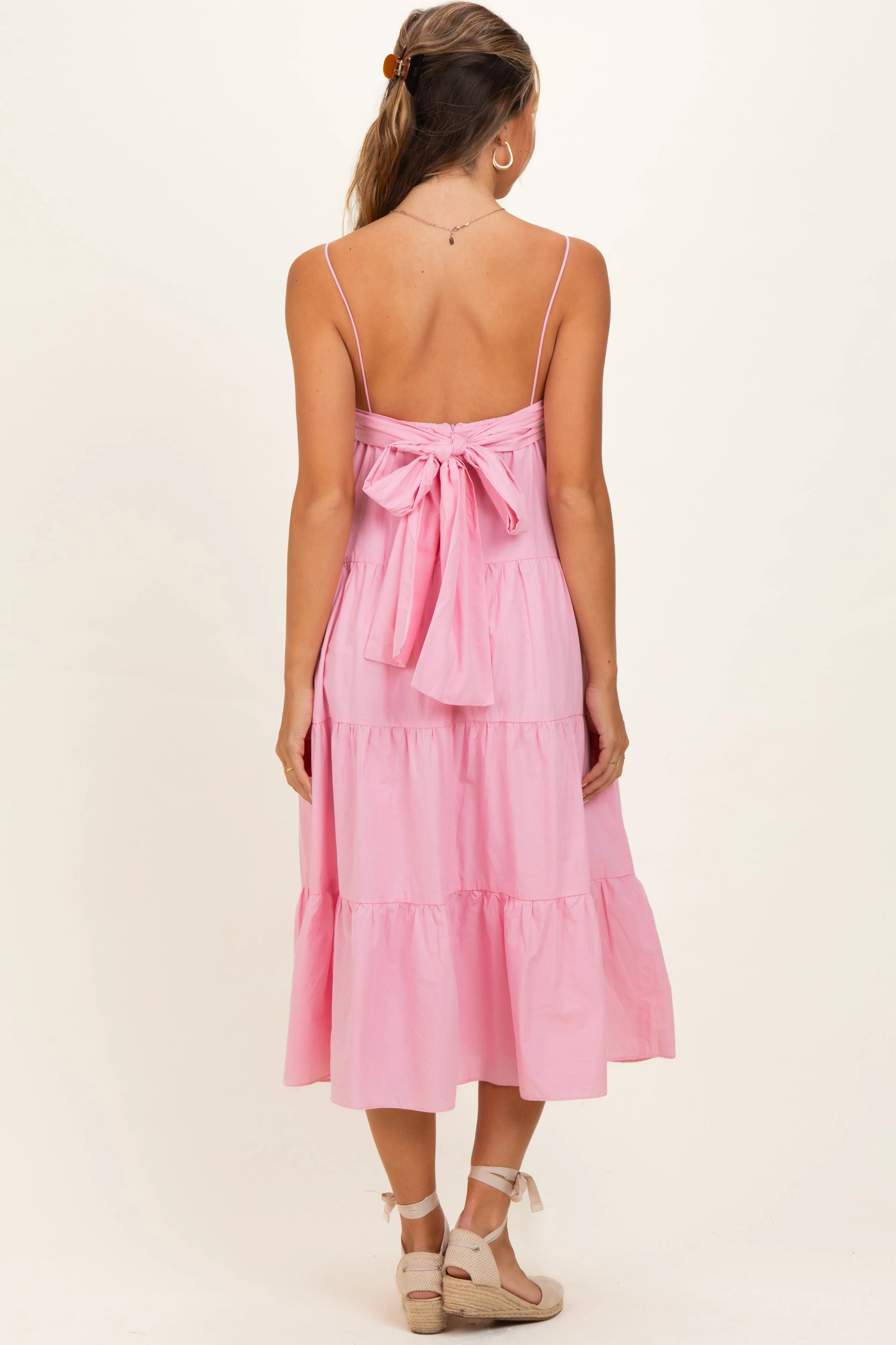 Light Pink Tiered Bow Detail Maternity Midi Dress sold by Pinkblush product image thumbnail 3