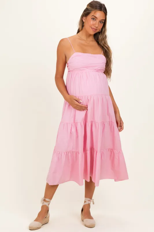 Light Pink Tiered Bow Detail Maternity Midi Dress made by Storia
