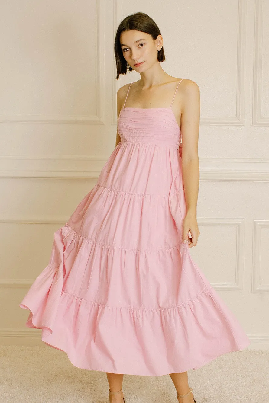 Light Pink Tiered Bow Detail Maternity Midi Dress sold by Pinkblush product image thumbnail 5