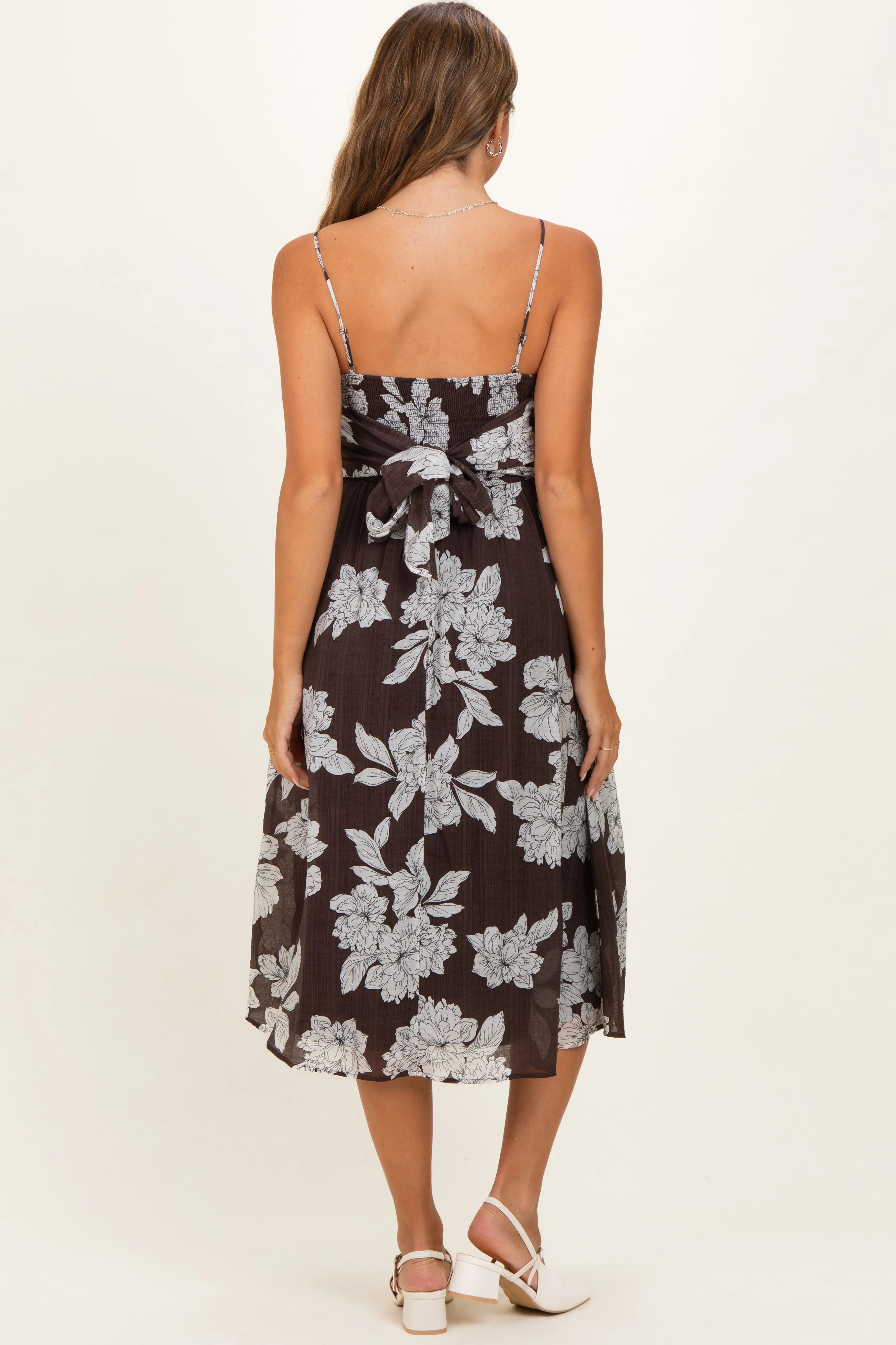 Brown Floral Tie Back Maternity Midi Dress sold by Pinkblush product image thumbnail 3
