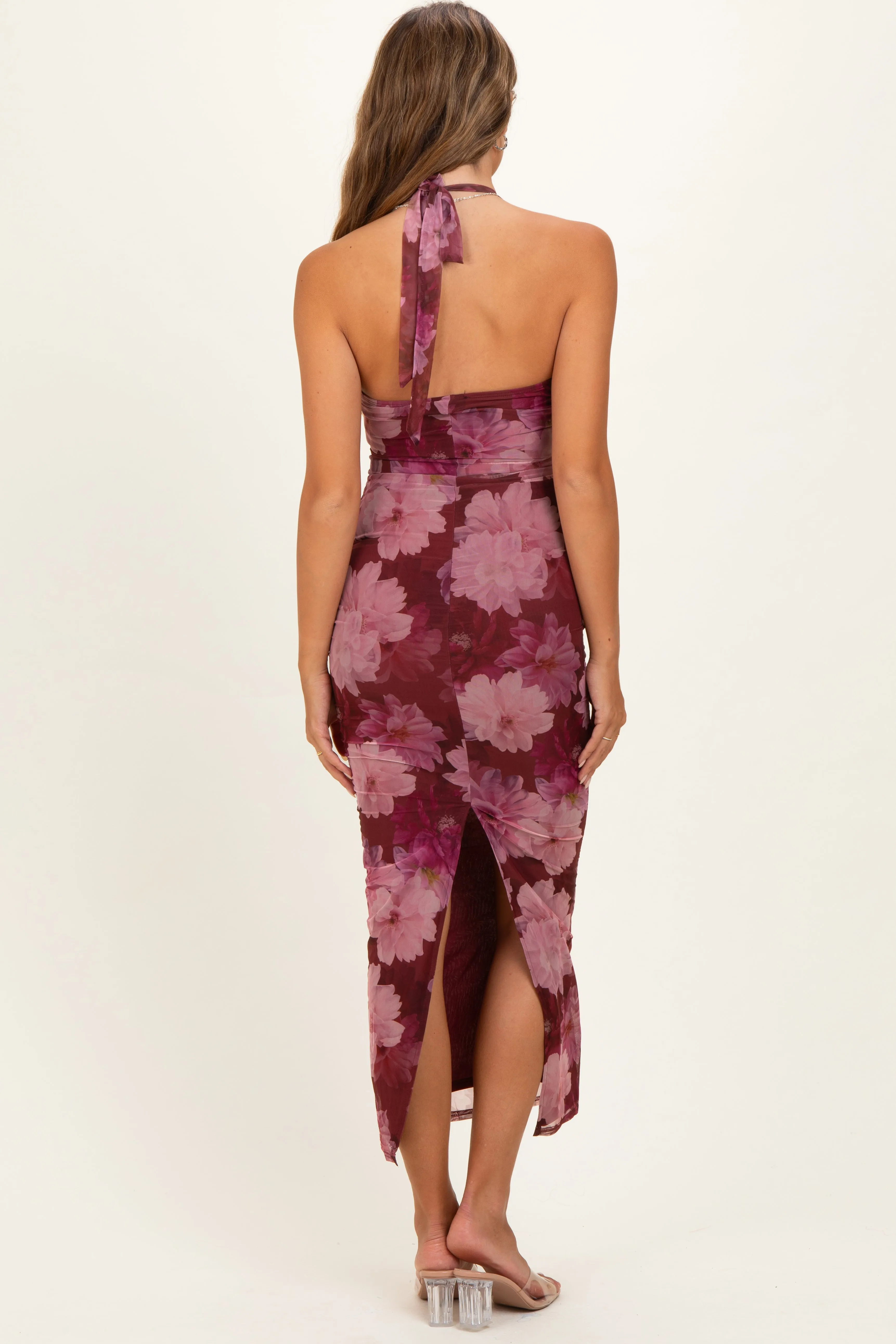 Mauve Mesh Print Halter Neck Maternity Maxi Dress sold by Pinkblush product image thumbnail 2