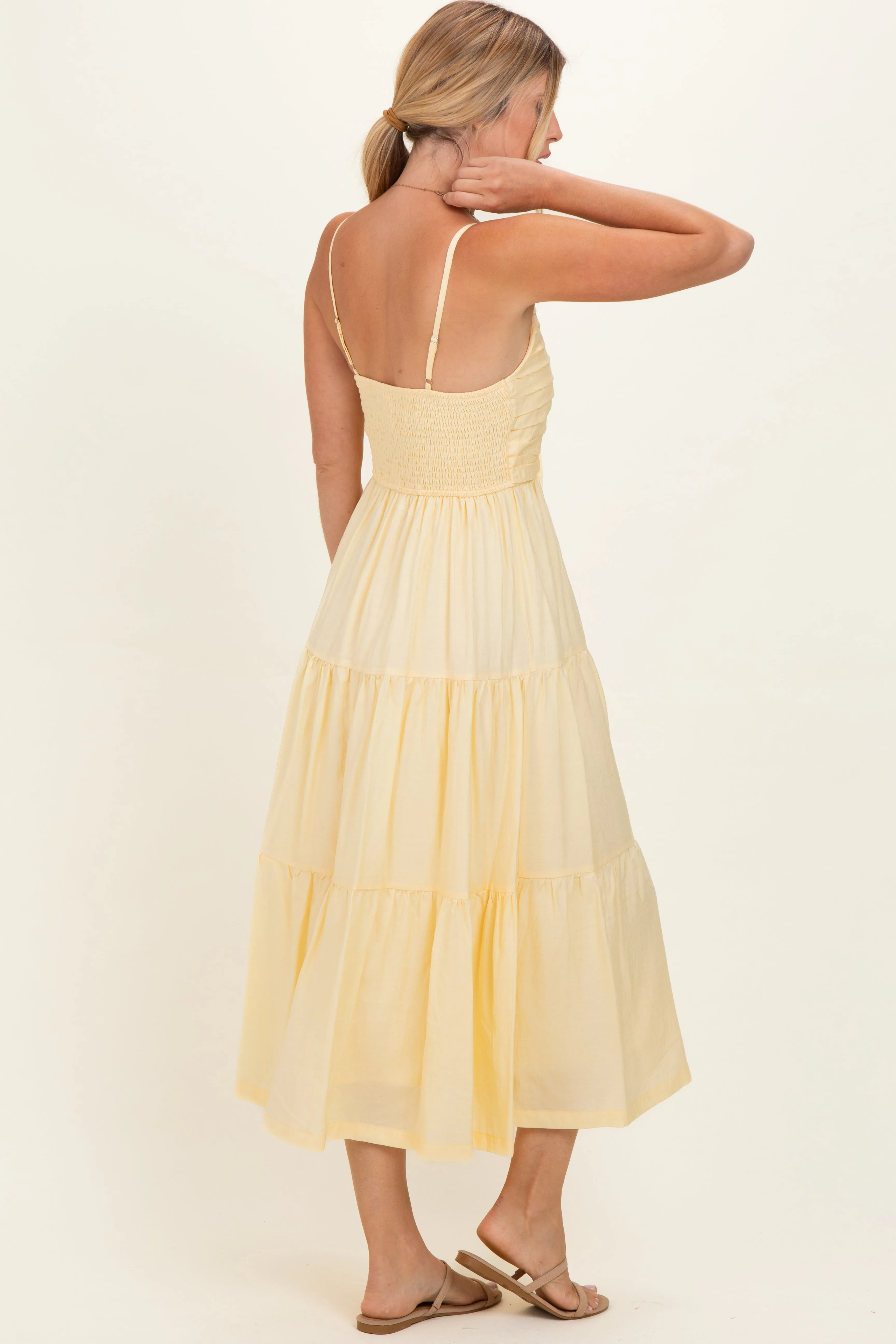 Butter Yellow Pleated Front Tie Sleeveless Midi Dress sold by Pinkblush product image thumbnail 3