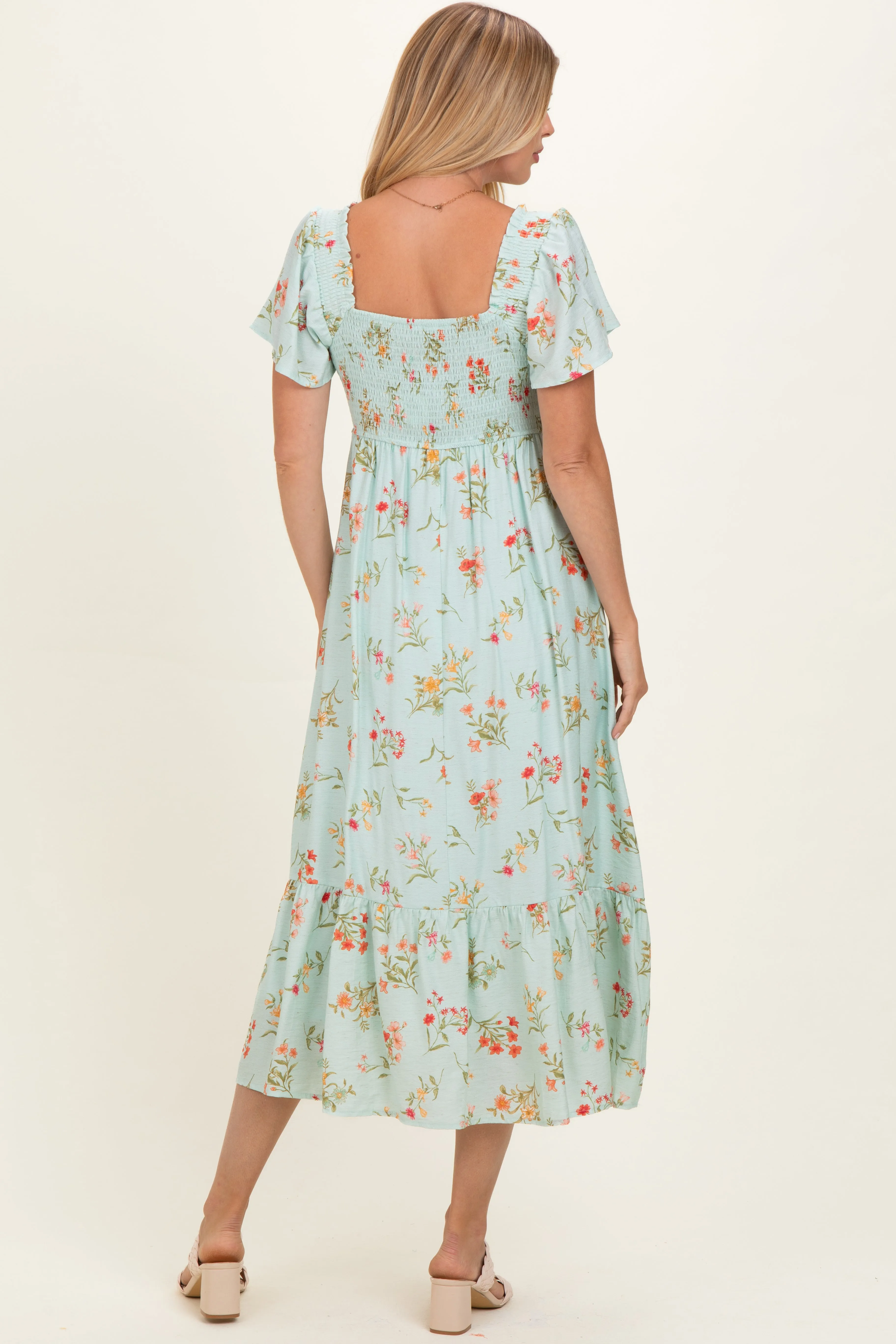 Sage Floral Flutter Sleeve Smocked Midi Dress sold by Pinkblush product image thumbnail 4