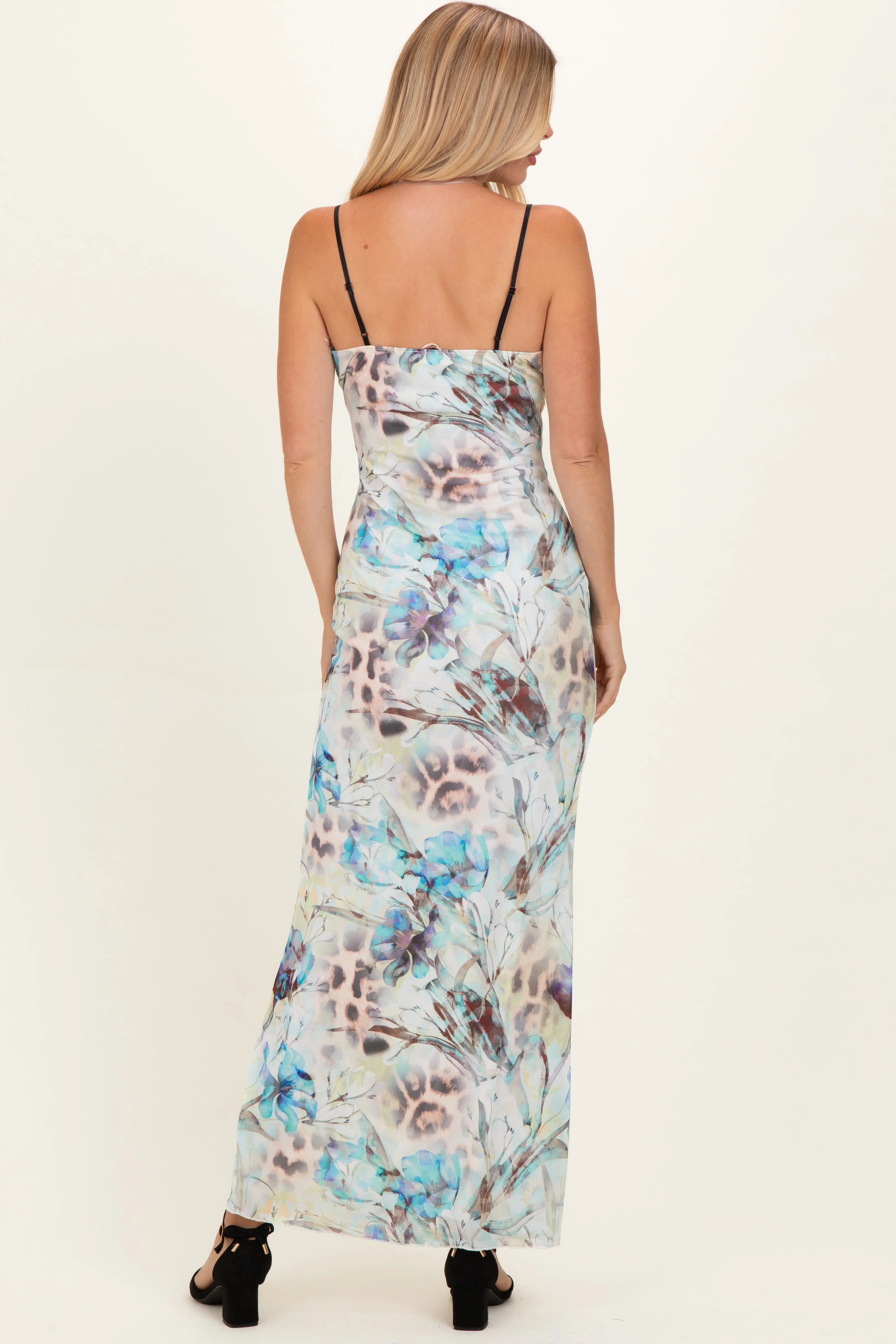Light Blue Floral Lace Mesh Maxi Dress sold by Pinkblush product image thumbnail 4