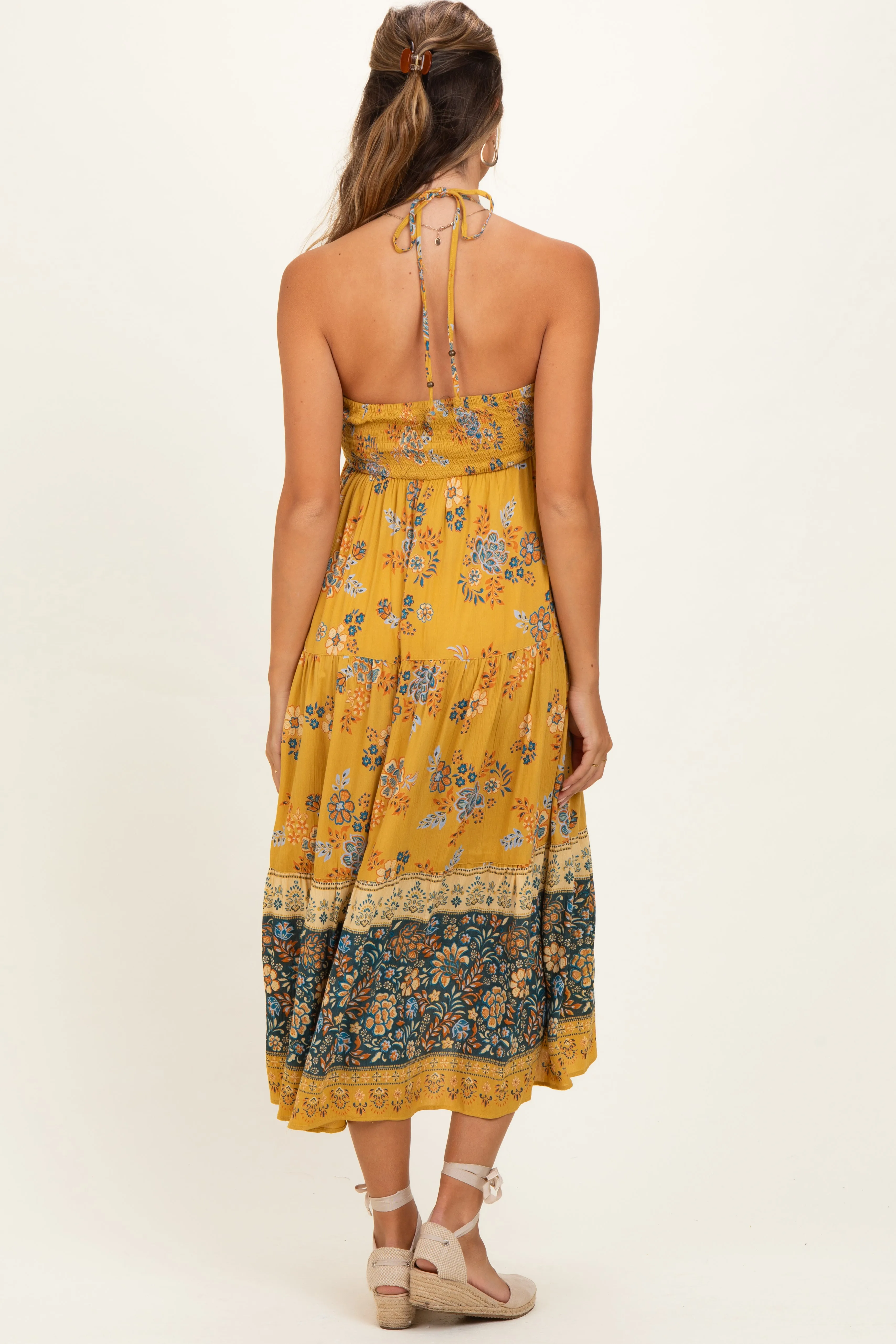 Yellow Mixed Print Halter Maternity Maxi Dress sold by Pinkblush product image thumbnail 3