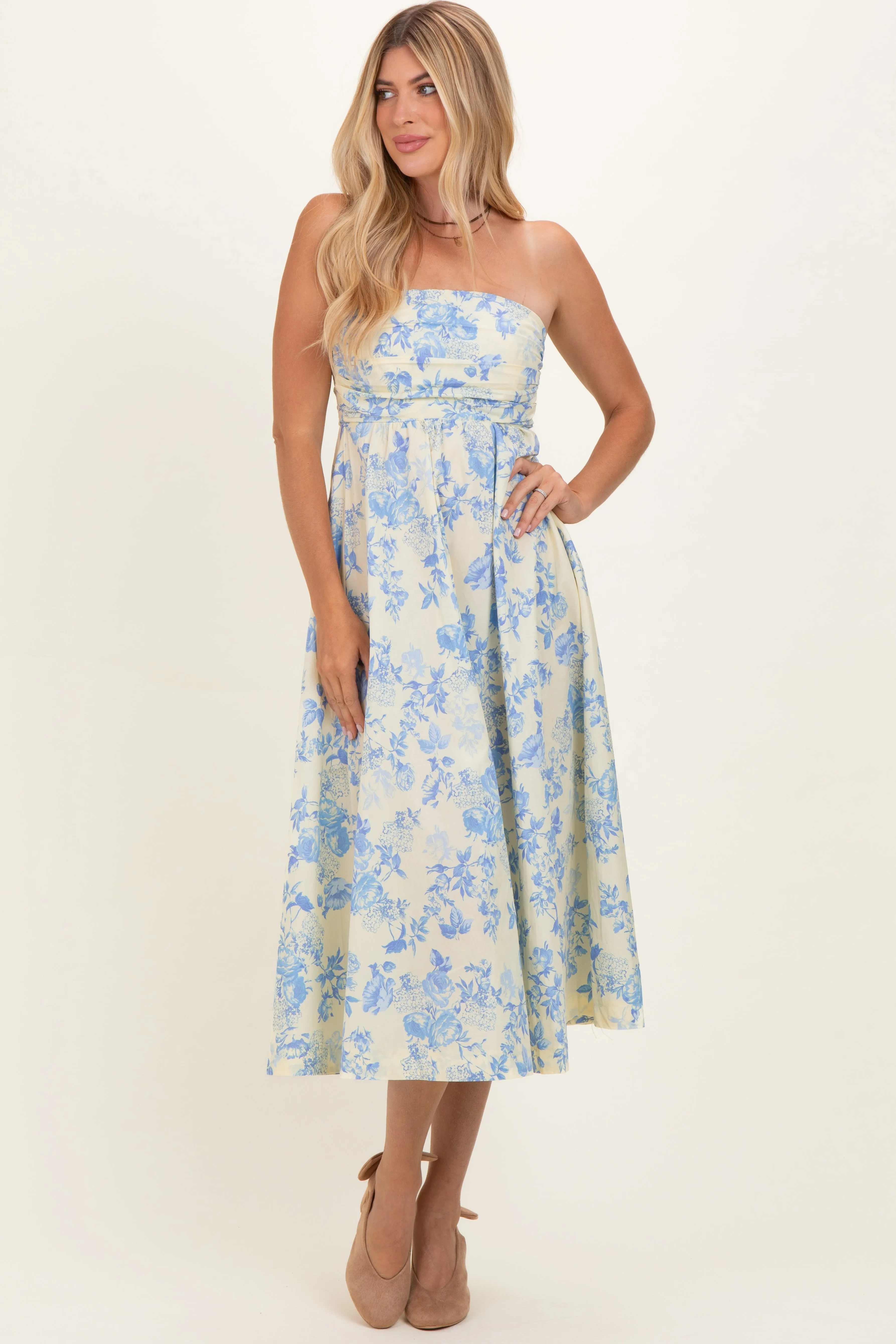 Light Blue Strapless Floral Maxi Dress sold by Pinkblush product image thumbnail 2