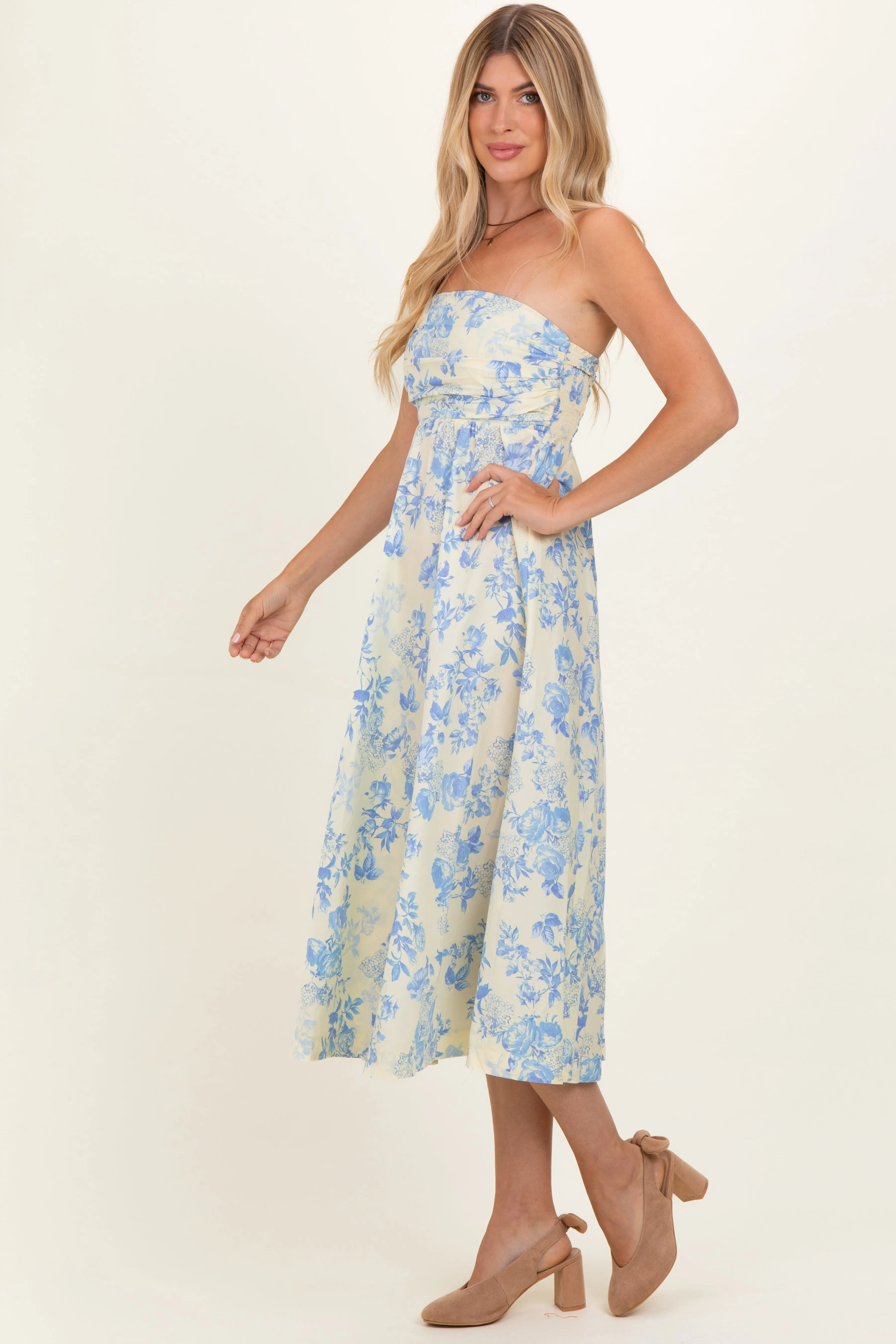 Light Blue Strapless Floral Maxi Dress sold by Pinkblush product image thumbnail 3