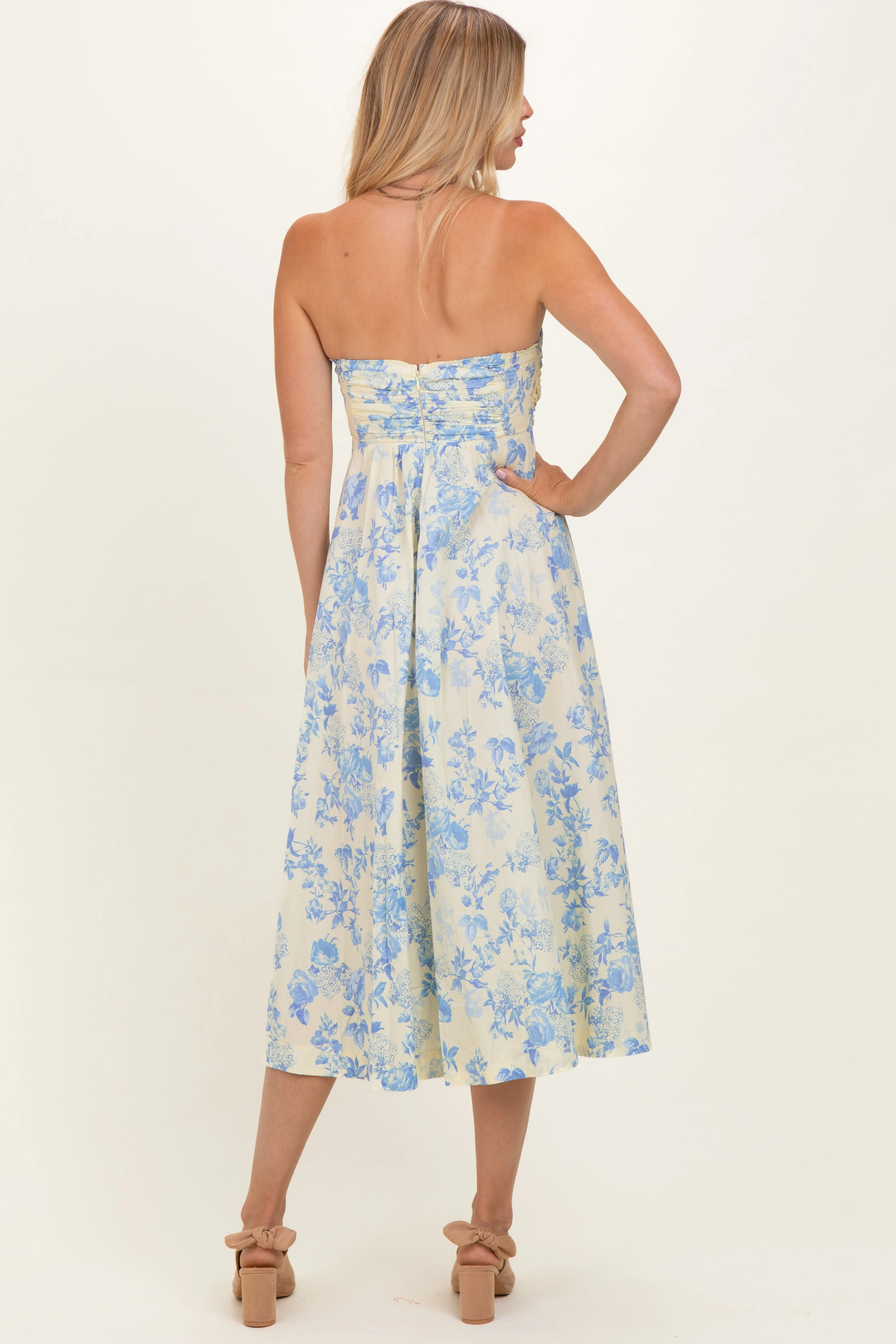 Light Blue Strapless Floral Maxi Dress sold by Pinkblush product image thumbnail 4
