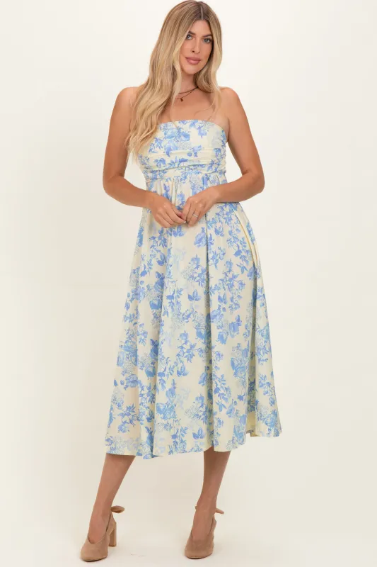 Light Blue Strapless Floral Maxi Dress made by Olivaceous