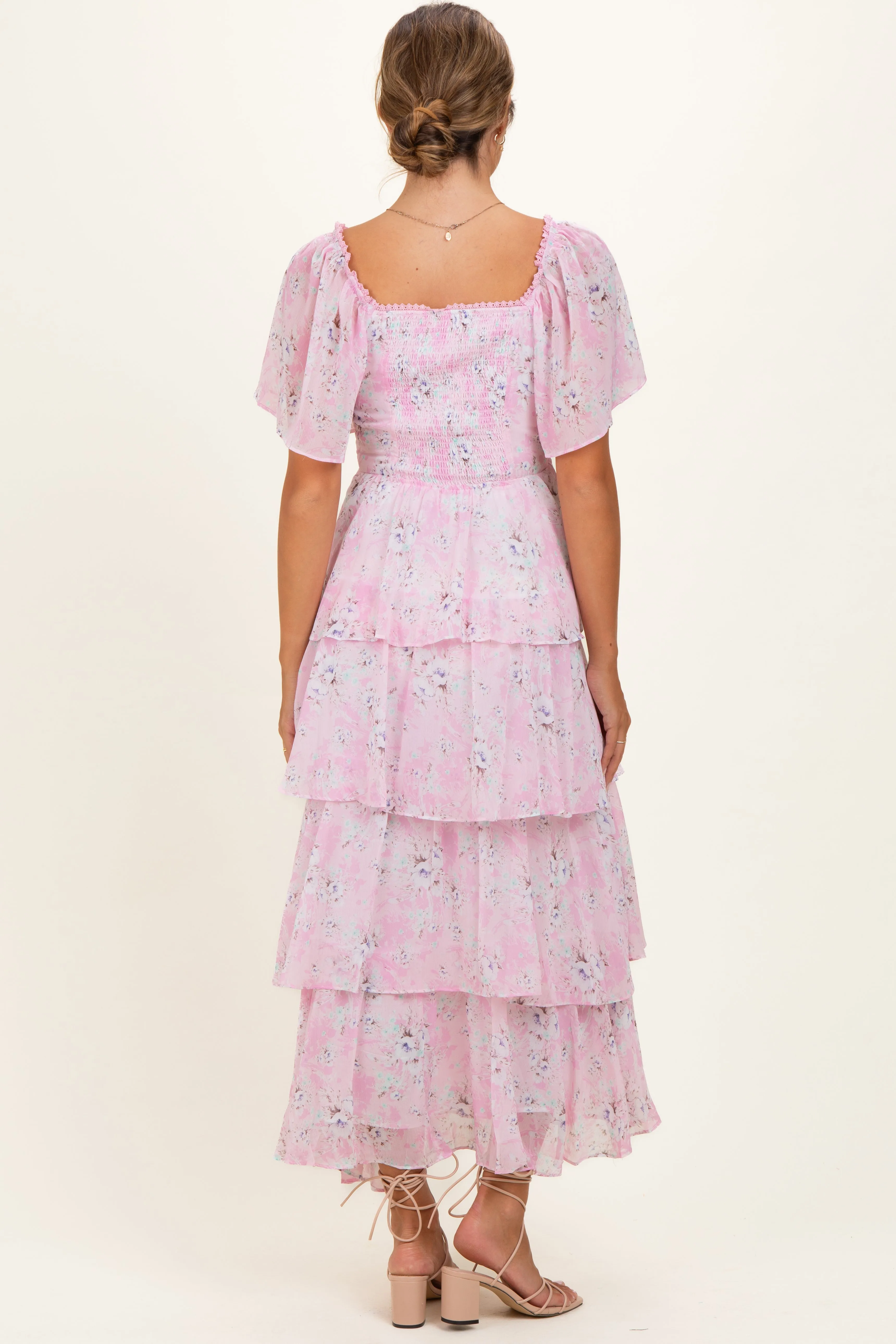 Sweet Pink Floral Flounce Tiered Maternity Maxi Dress sold by Pinkblush product image thumbnail 3
