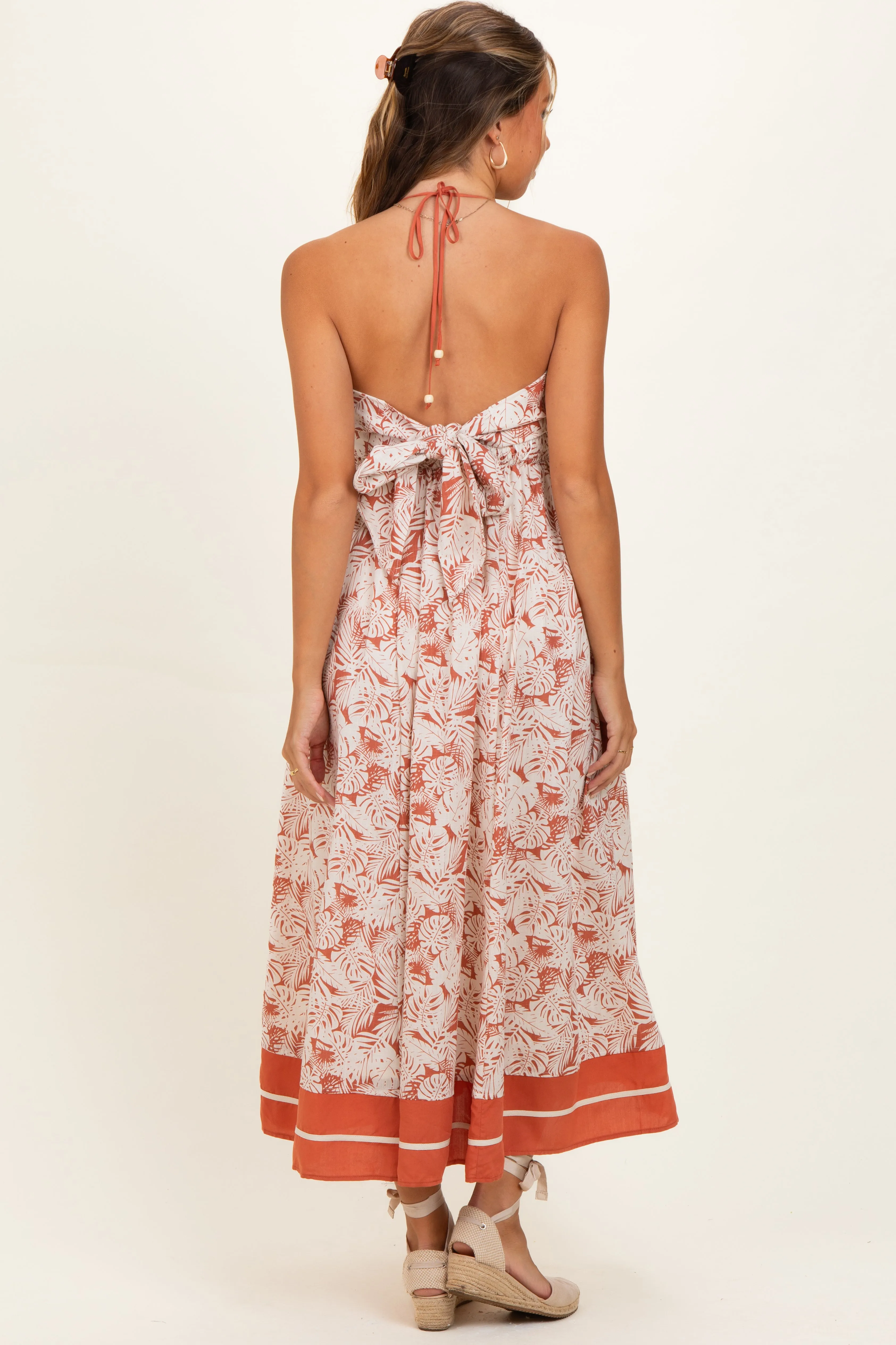 Terracotta Printed Cutout Tie Back Maternity Maxi Dress sold by Pinkblush product image thumbnail 3