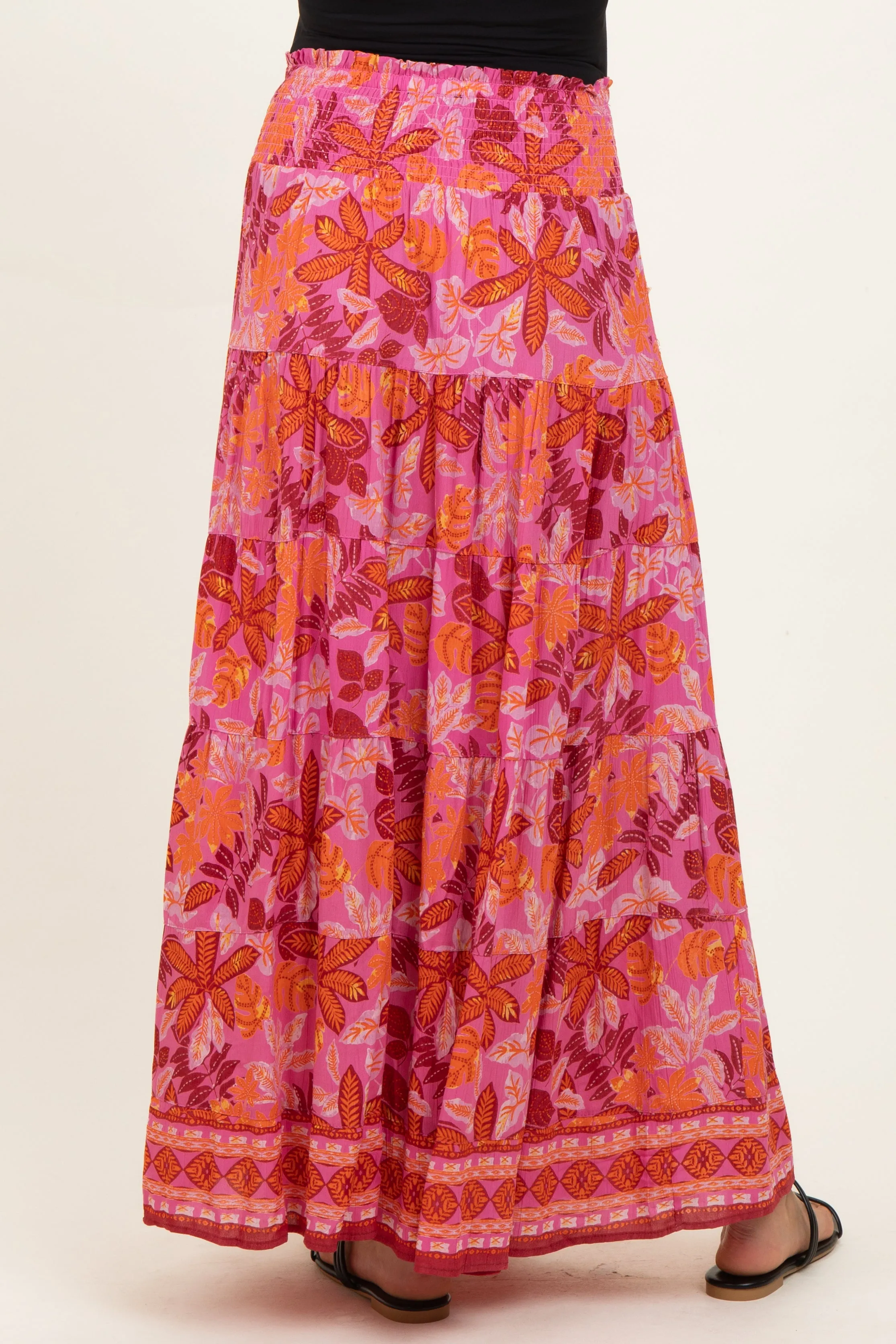 Fuchsia Floral Tiered Smocked Waistband Maternity Maxi Skirt sold by Pinkblush product image thumbnail 4