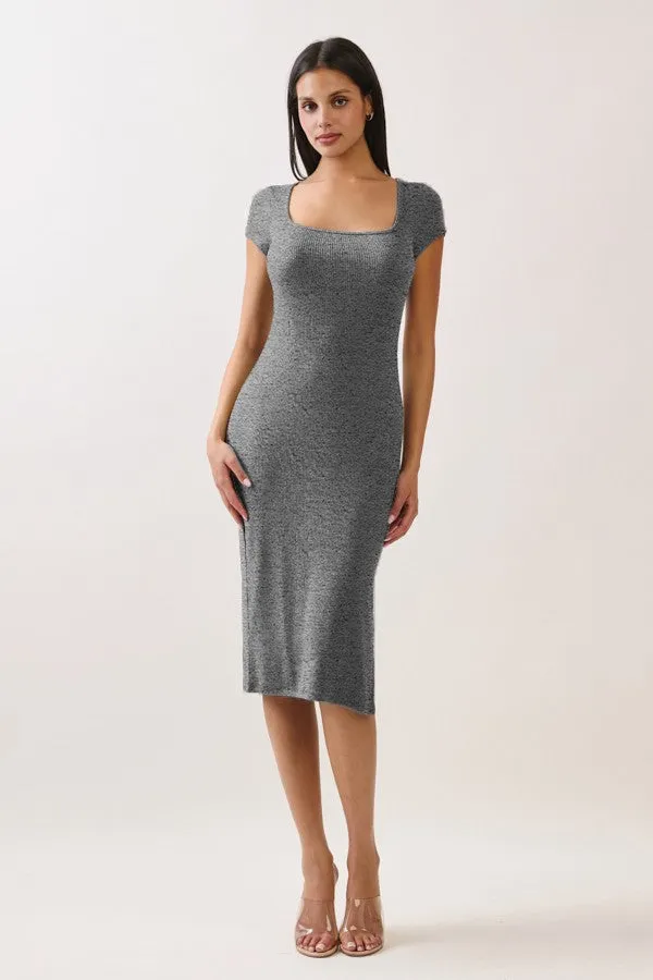 Light Charcoal Square Neck Side Slit Maternity Midi Dress sold by Pinkblush product image thumbnail 4