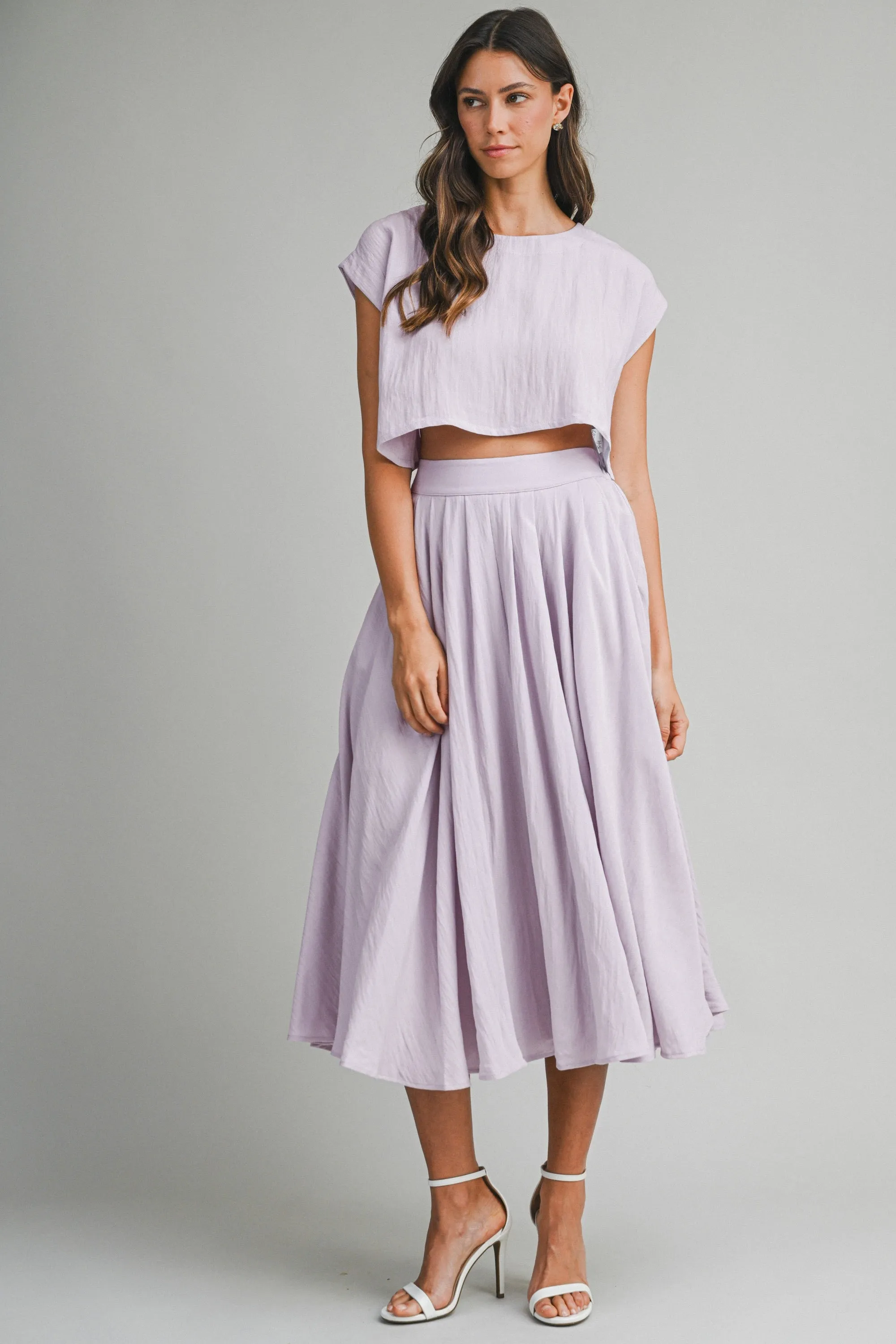 Dusty Lavender Crop Top Midi Skirt Set sold by Pinkblush