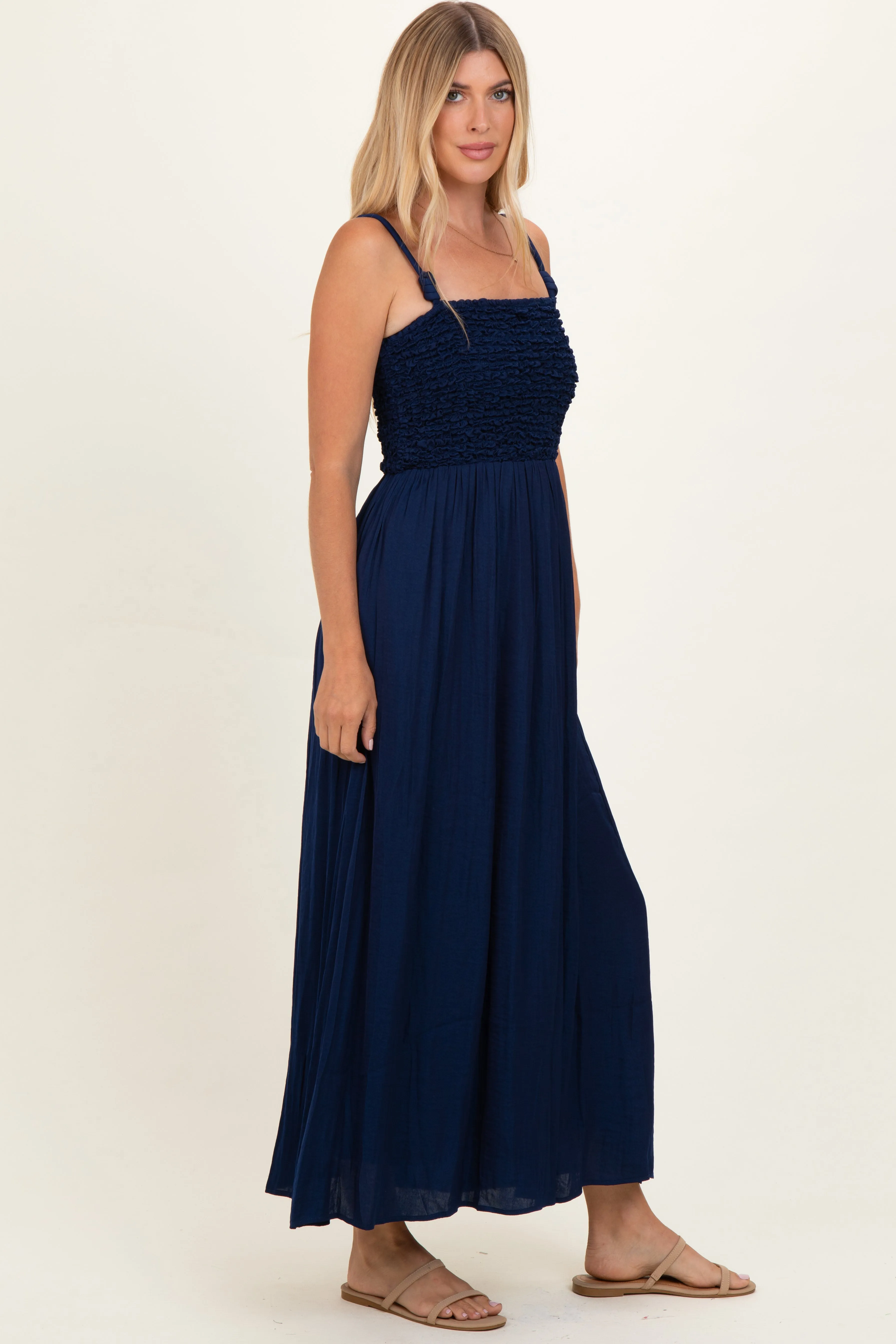 Navy Textured Smocked Maxi Dress sold by Pinkblush product image thumbnail 3