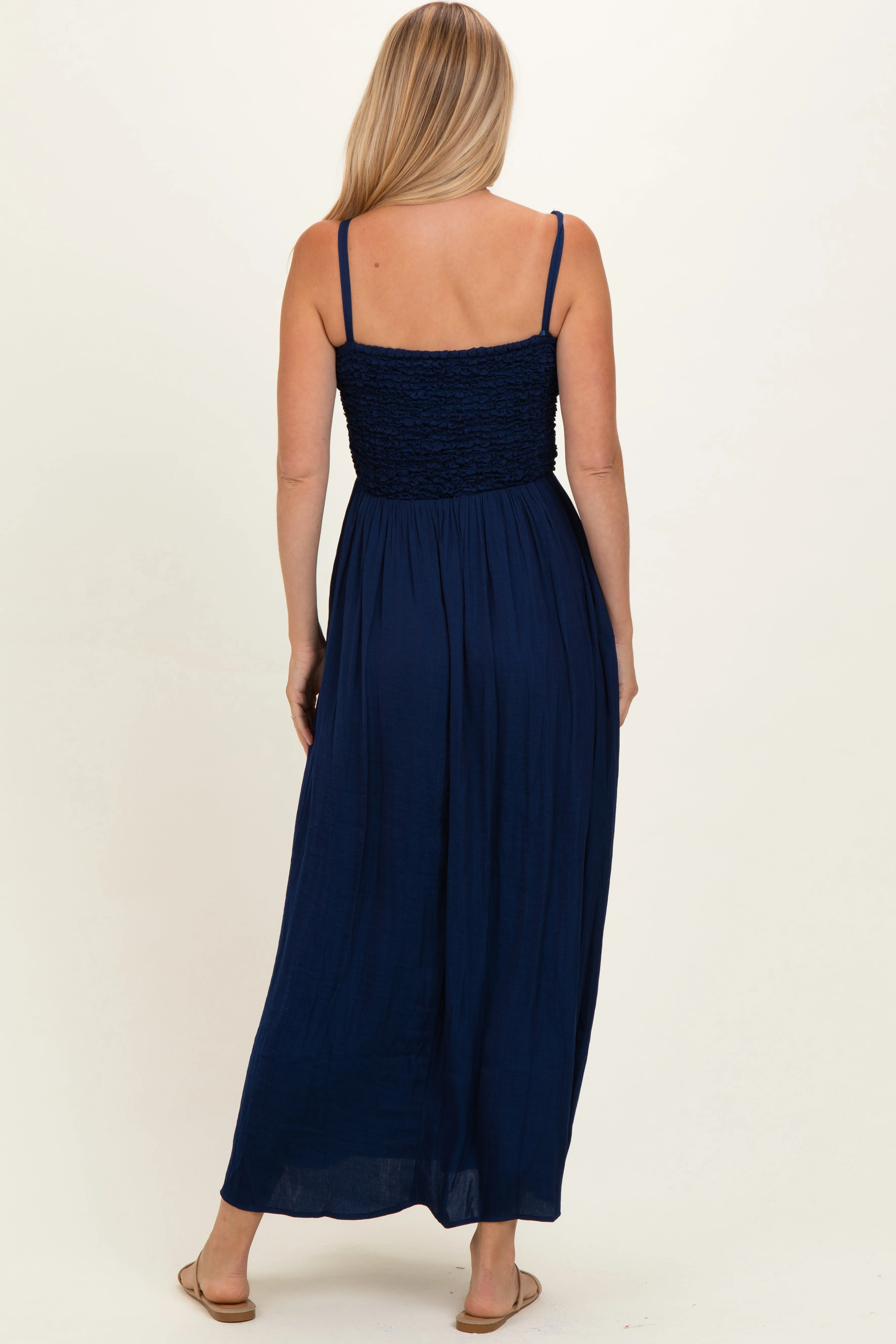 Navy Textured Smocked Maxi Dress sold by Pinkblush product image thumbnail 4