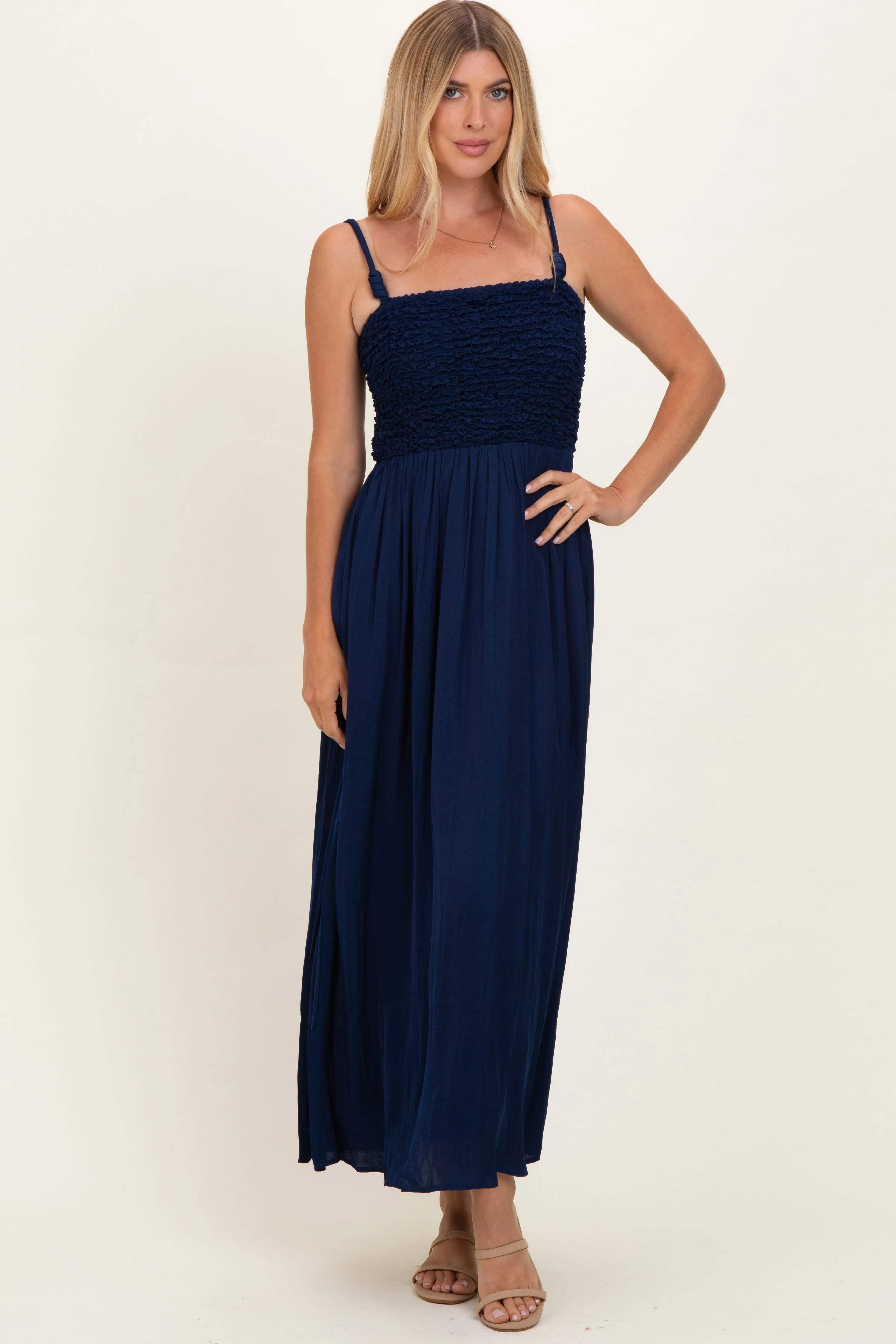 Navy Textured Smocked Maxi Dress sold by Pinkblush product image thumbnail 2