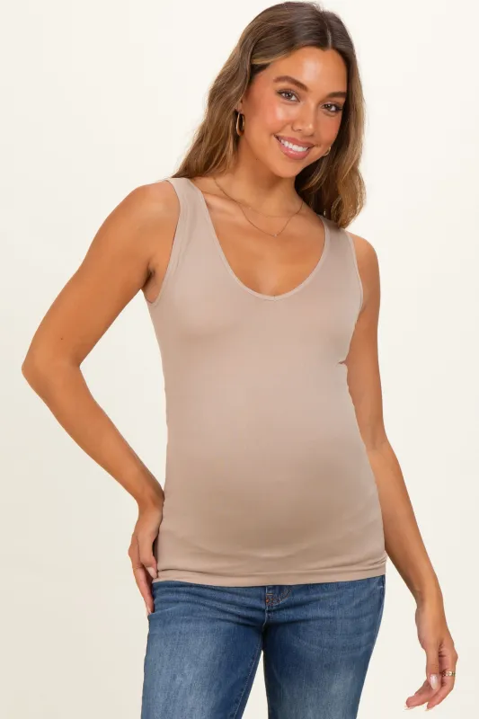Ash Mocha Sleeveless Fitted Maternity Tank Top made by Zenana Outfitters