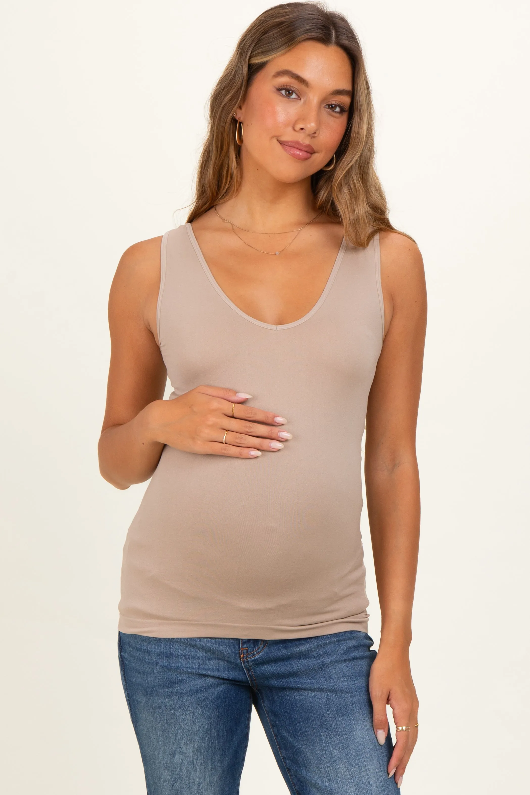 Ash Mocha Sleeveless Fitted Maternity Tank Top sold by Pinkblush product image thumbnail 2