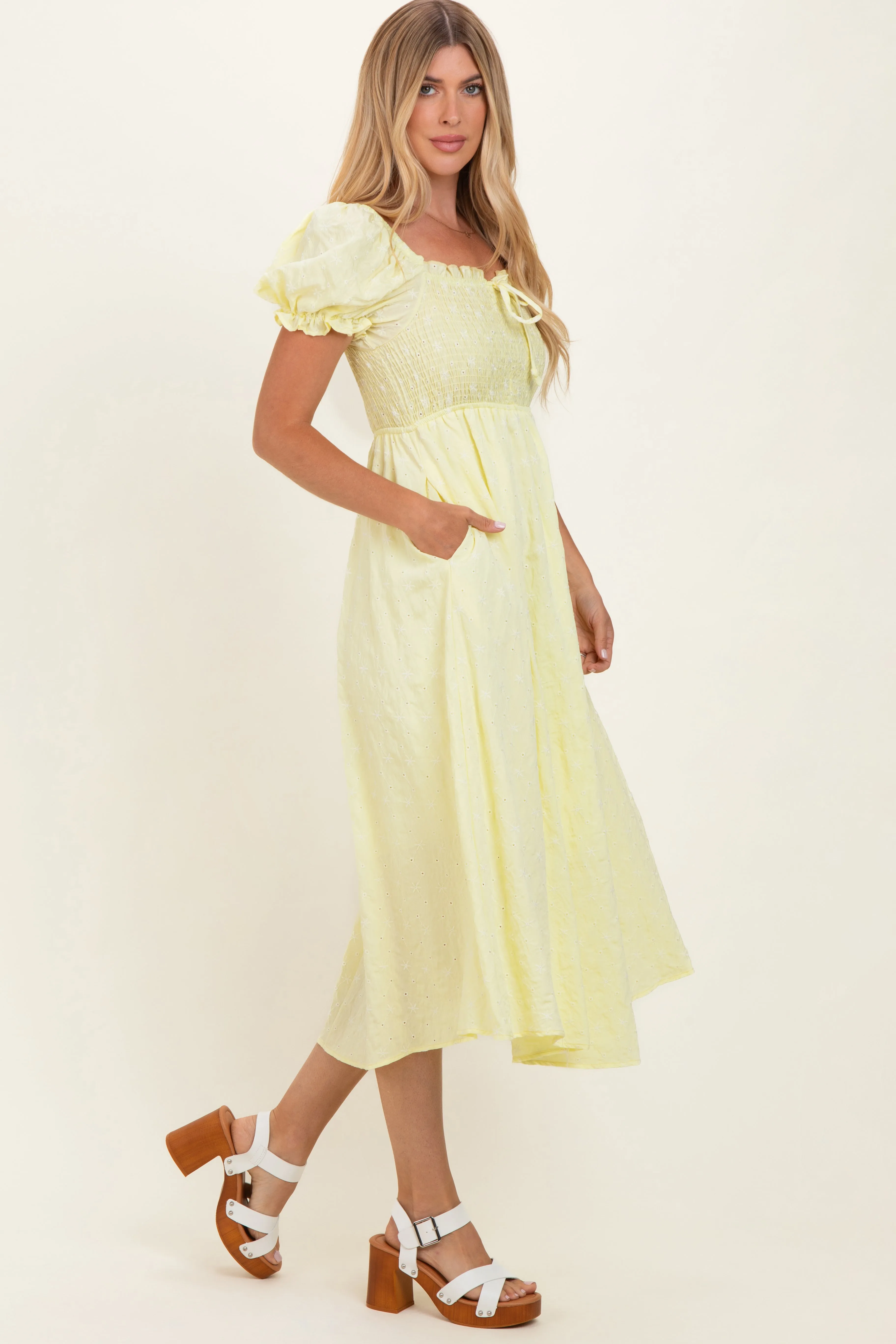 Yellow Square Neck Puff Sleeve Midi Dress sold by Pinkblush product image thumbnail 2