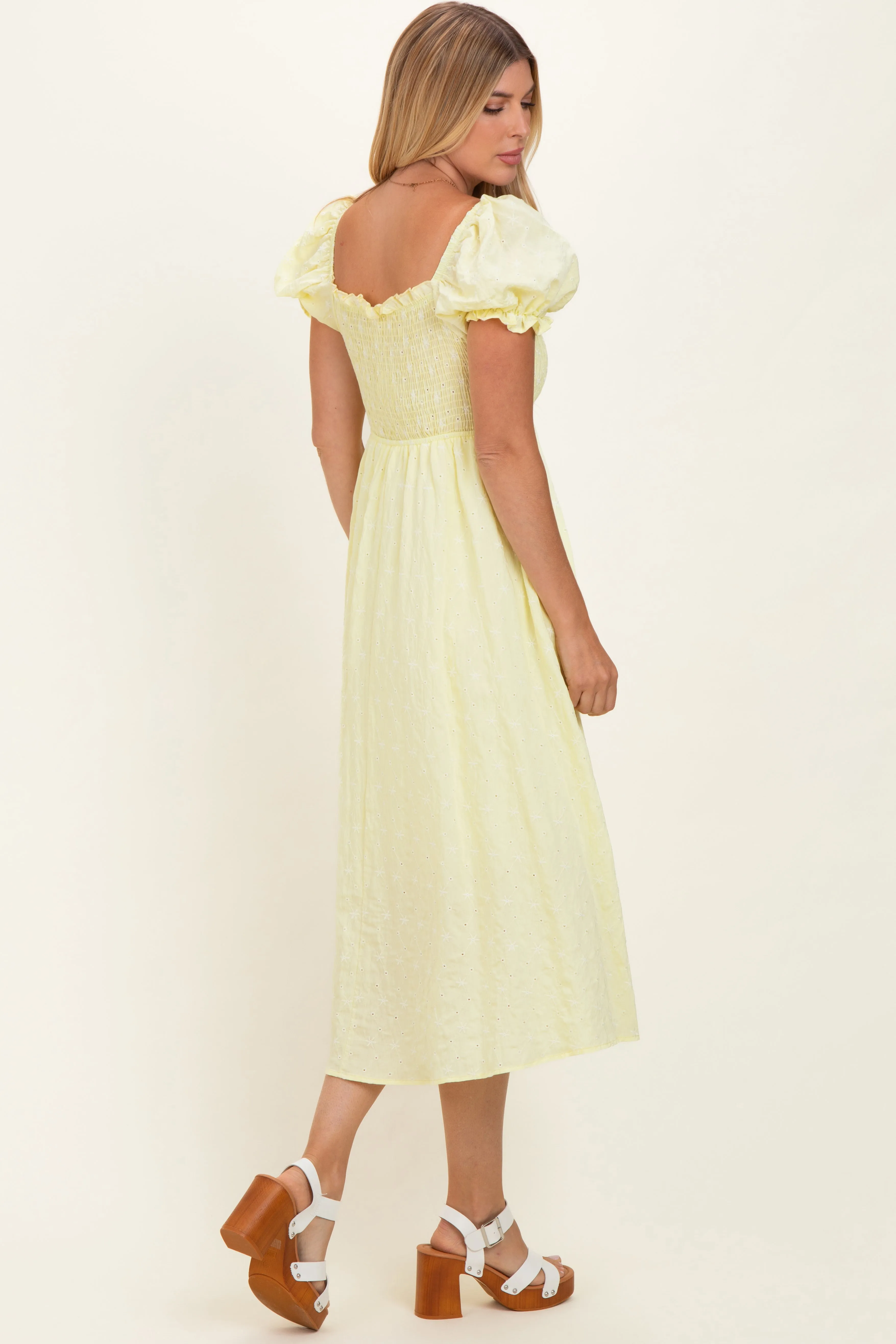 Yellow Square Neck Puff Sleeve Midi Dress sold by Pinkblush product image thumbnail 3