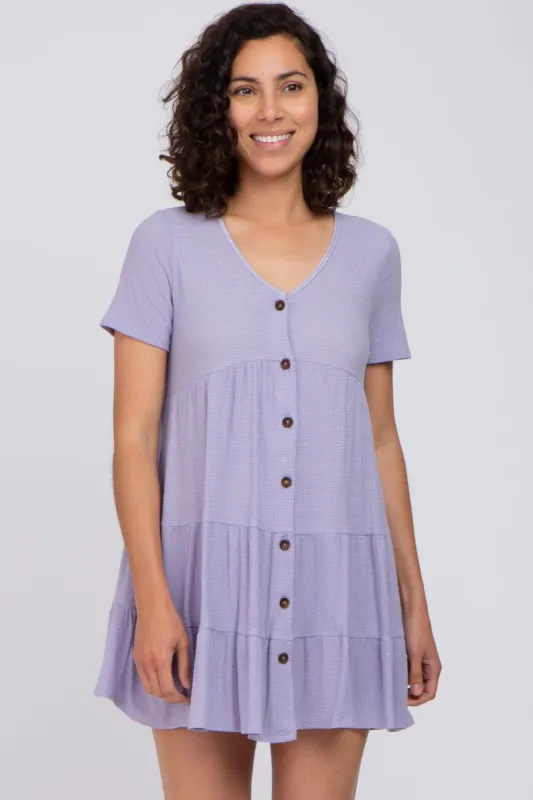 Lavender Button Down Tiered Mini Dress sold by Pinkblush