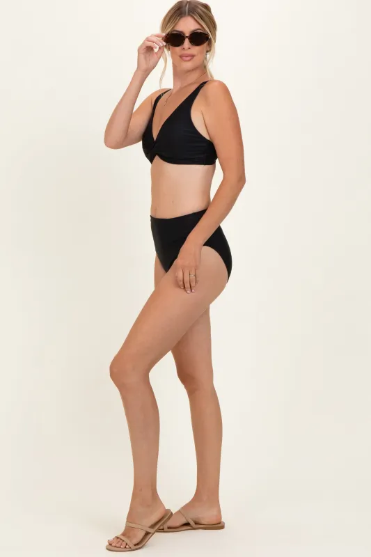 Black Twist Front V-Neck Bikini Set made by Pinkblush