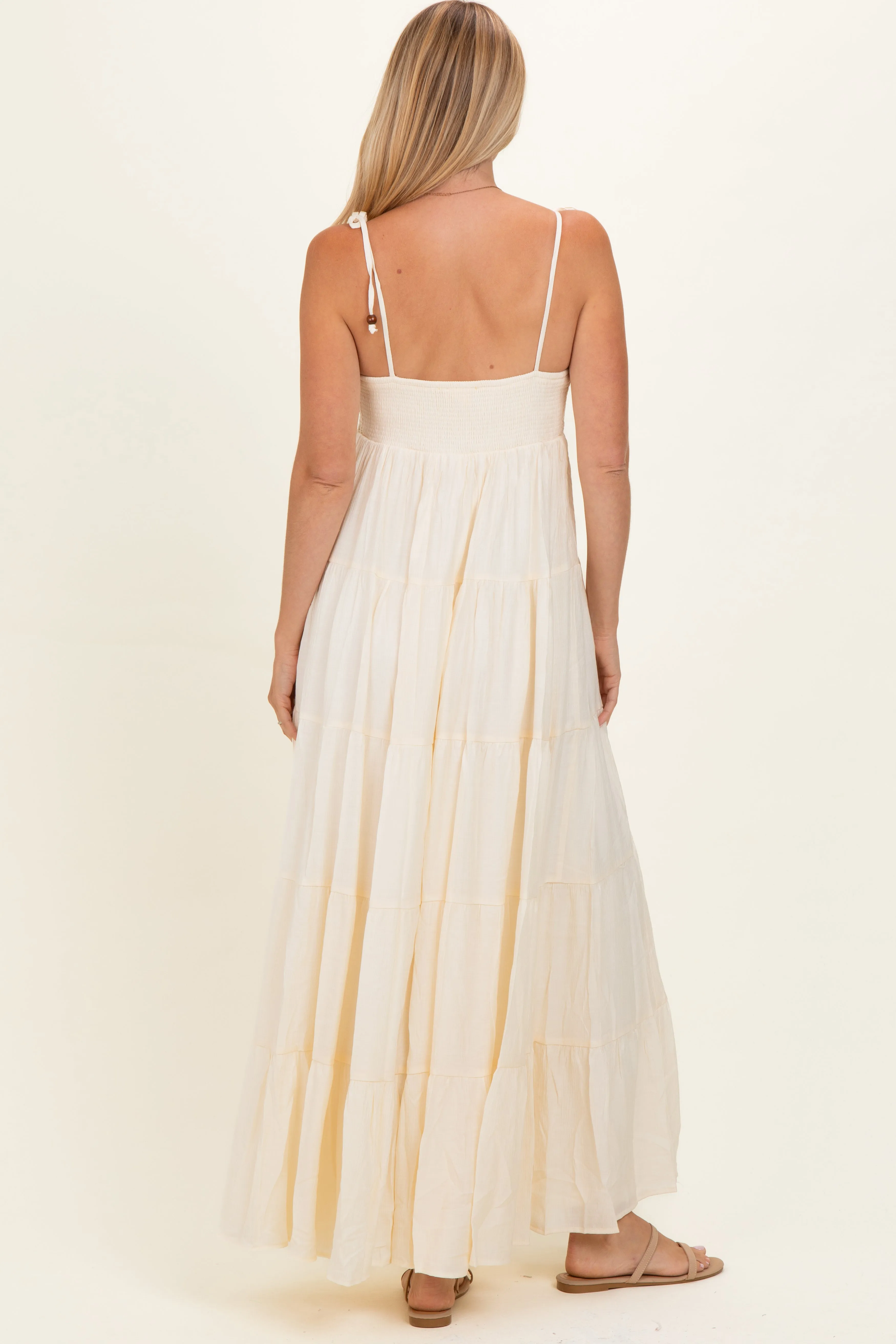 Cream Crochet Detail Tiered Shoulder Tie Maxi Dress sold by Pinkblush product image thumbnail 4