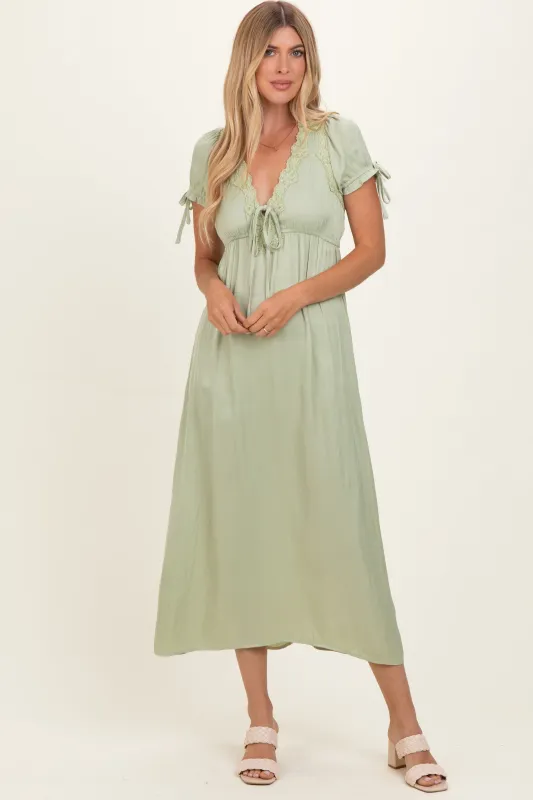 Sage Satin Lace Detail Maxi Dress made by Pinkblush