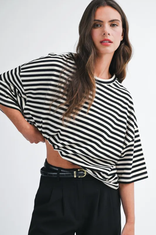 Ivory Oversized Striped Boyfriend Tee made by Pinkblush