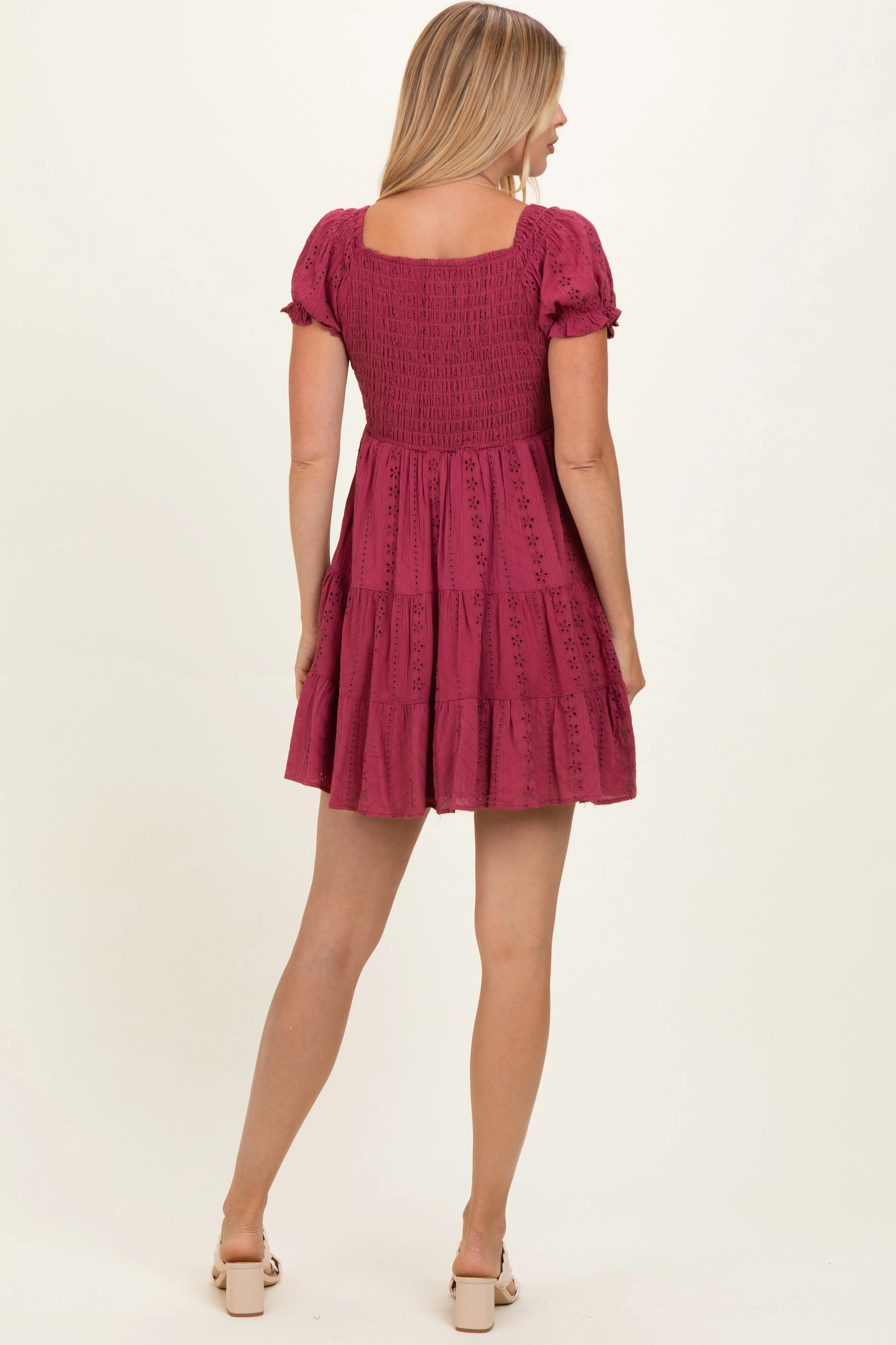 Dried Rose Smocked Eyelet Lace Mini Dress sold by Pinkblush product image thumbnail 4