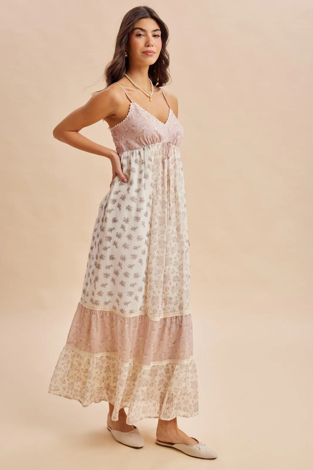 Vintage Pink Mixed Floral Maxi Dress sold by Pinkblush product image thumbnail 3