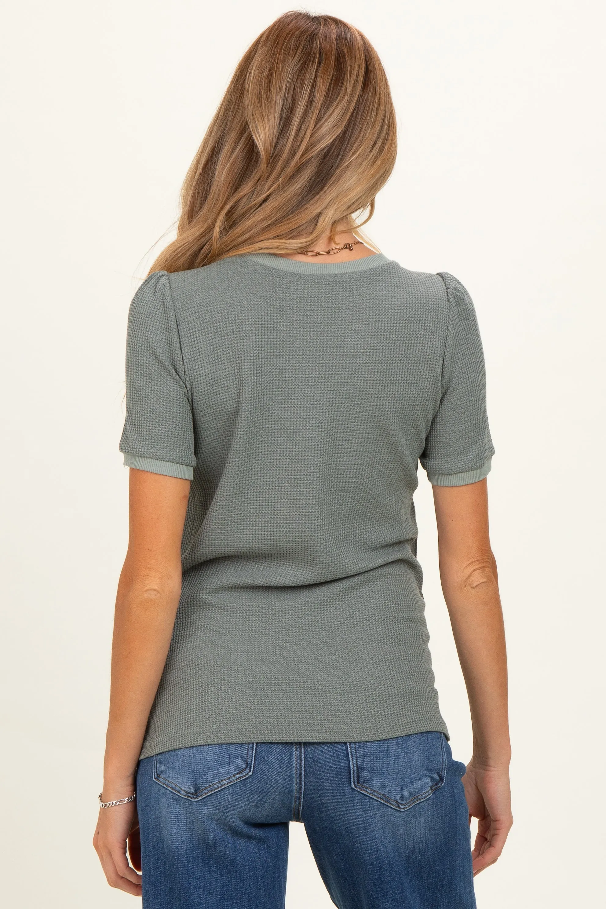 Olive Waffle Knit Lace-Up Maternity Top sold by Pinkblush product image thumbnail 4