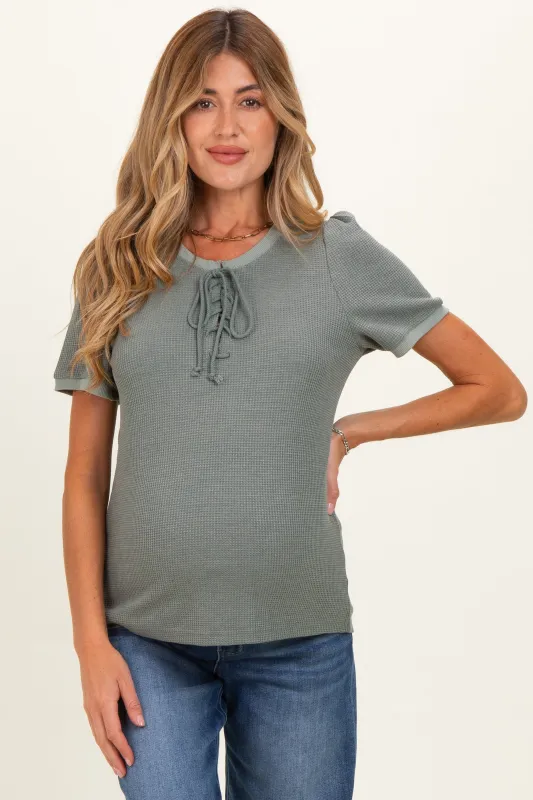 Olive Waffle Knit Lace-Up Maternity Top made by Listicle