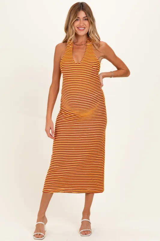 Red Striped Halter Maternity Maxi Dress made by Bailey Rose