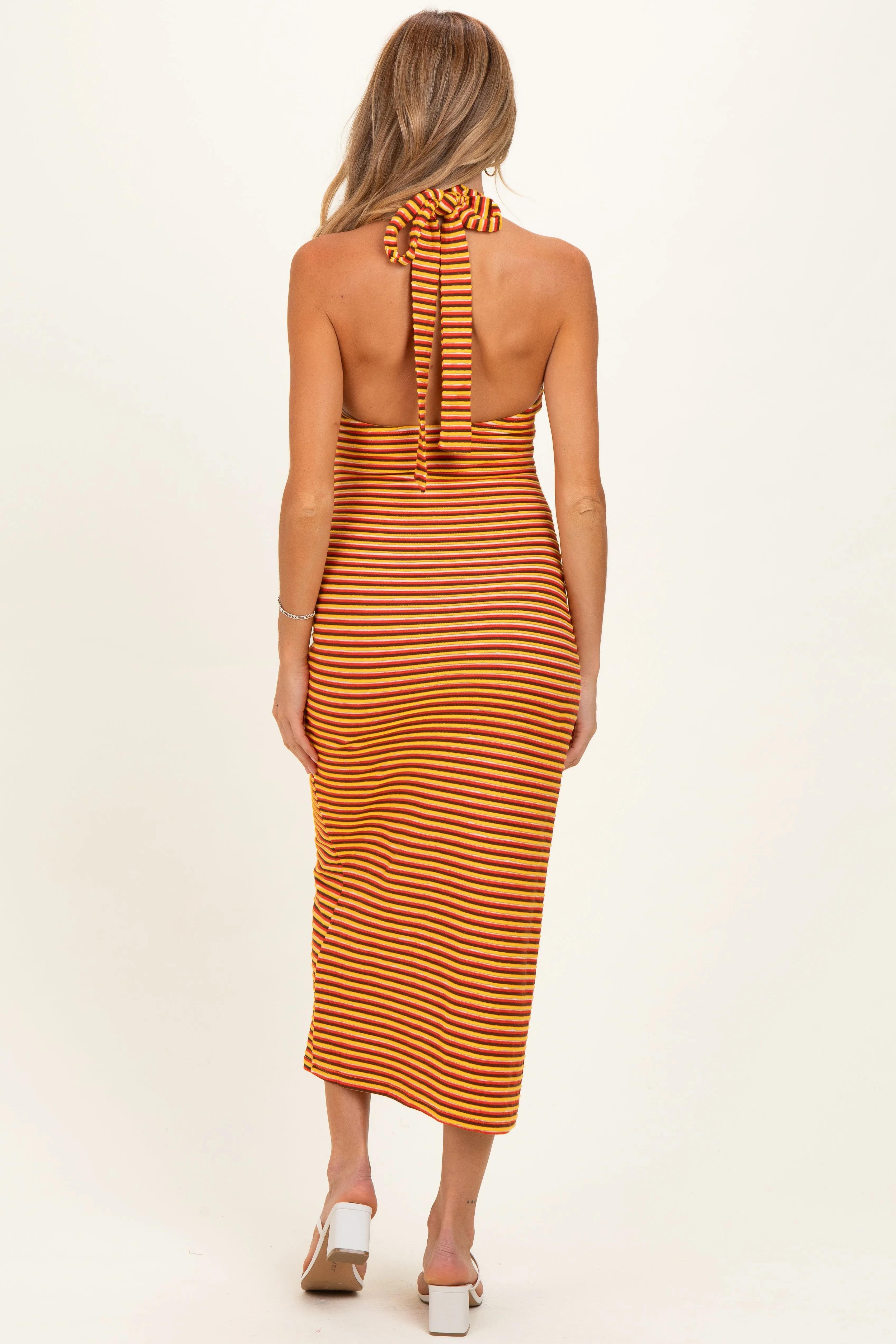 Red Striped Halter Maternity Maxi Dress sold by Pinkblush product image thumbnail 3