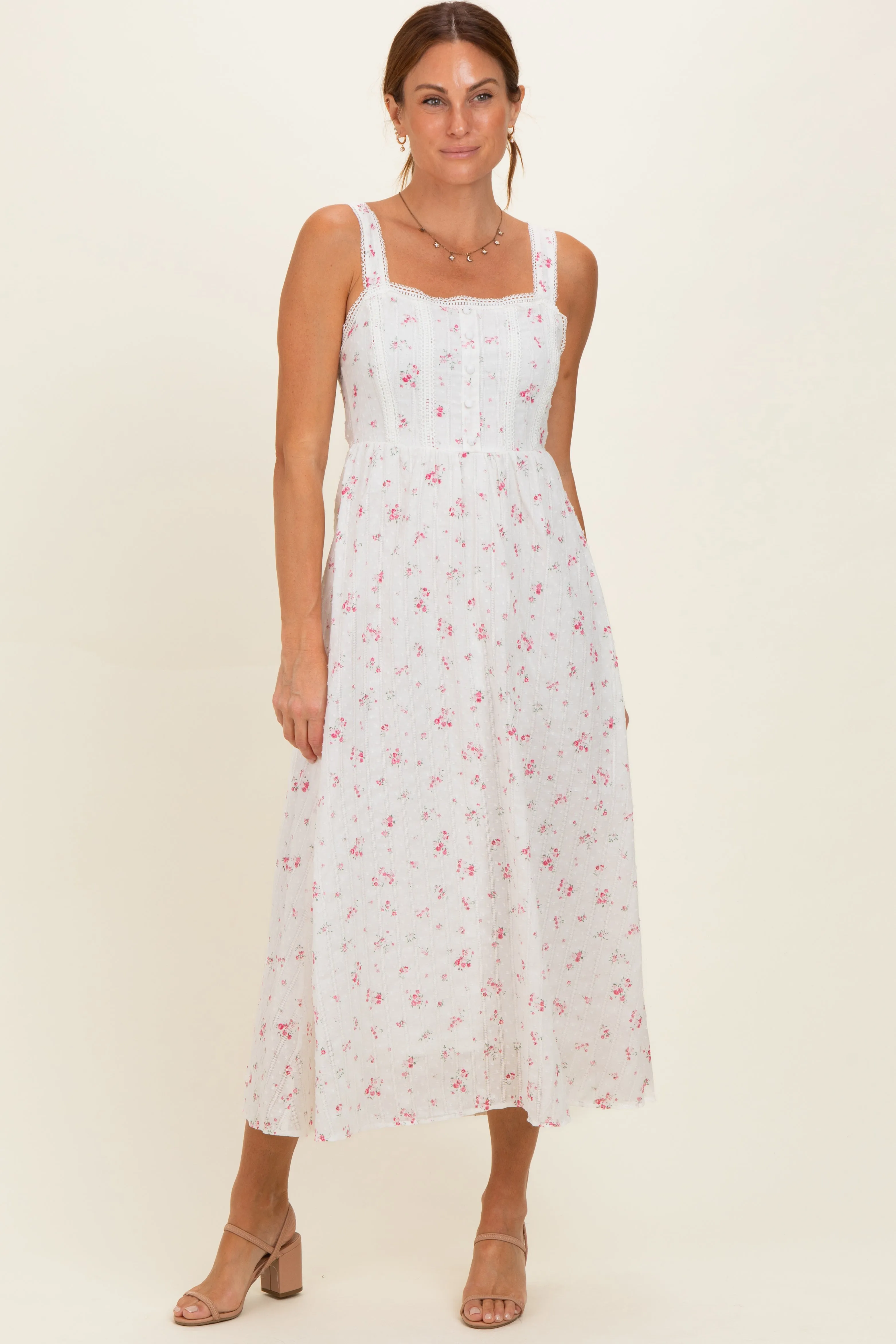 Pink Floral Lace Accent Sleeveless Maternity Maxi Dress sold by Pinkblush product image thumbnail 4