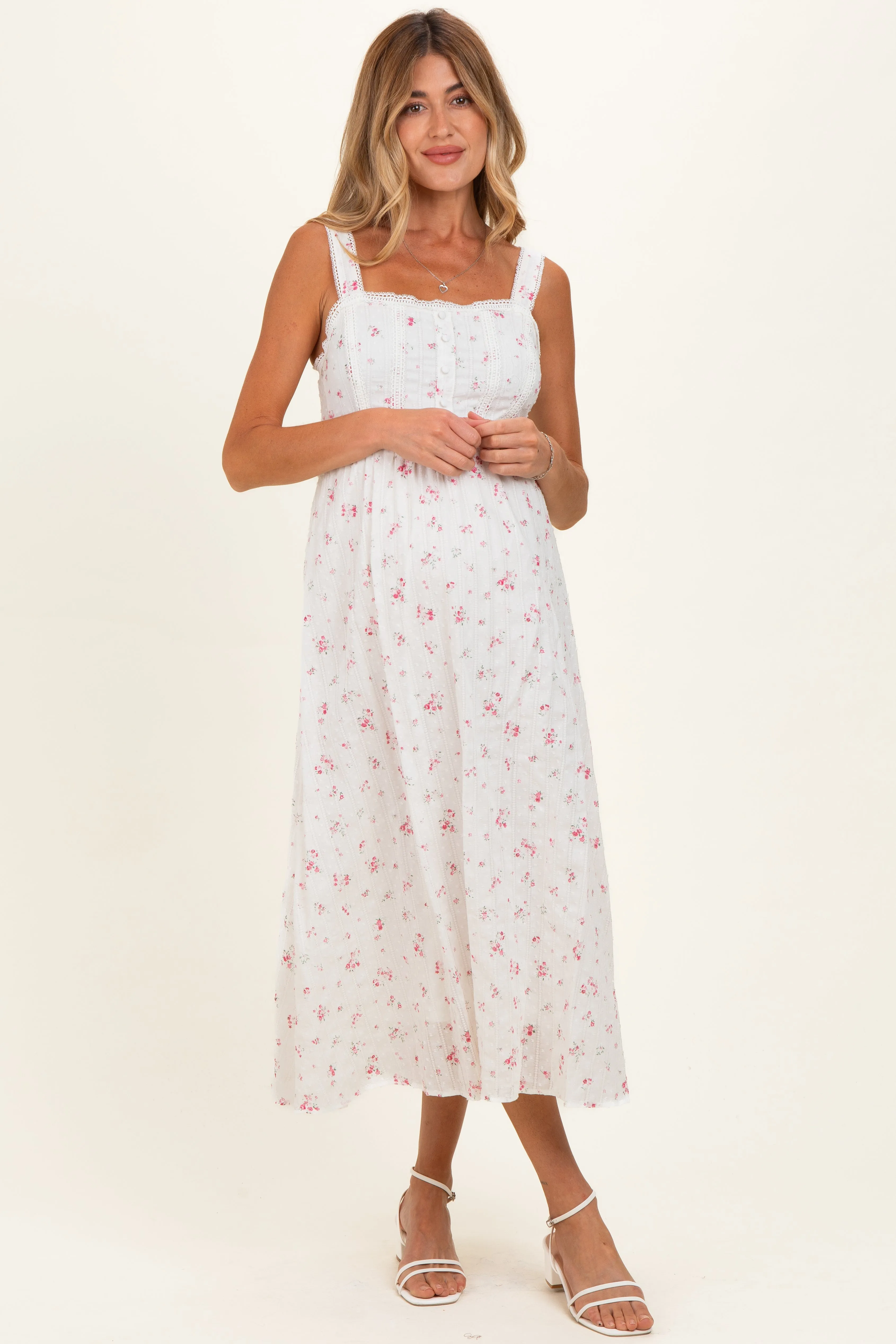 Pink Floral Lace Accent Sleeveless Maternity Maxi Dress sold by Pinkblush