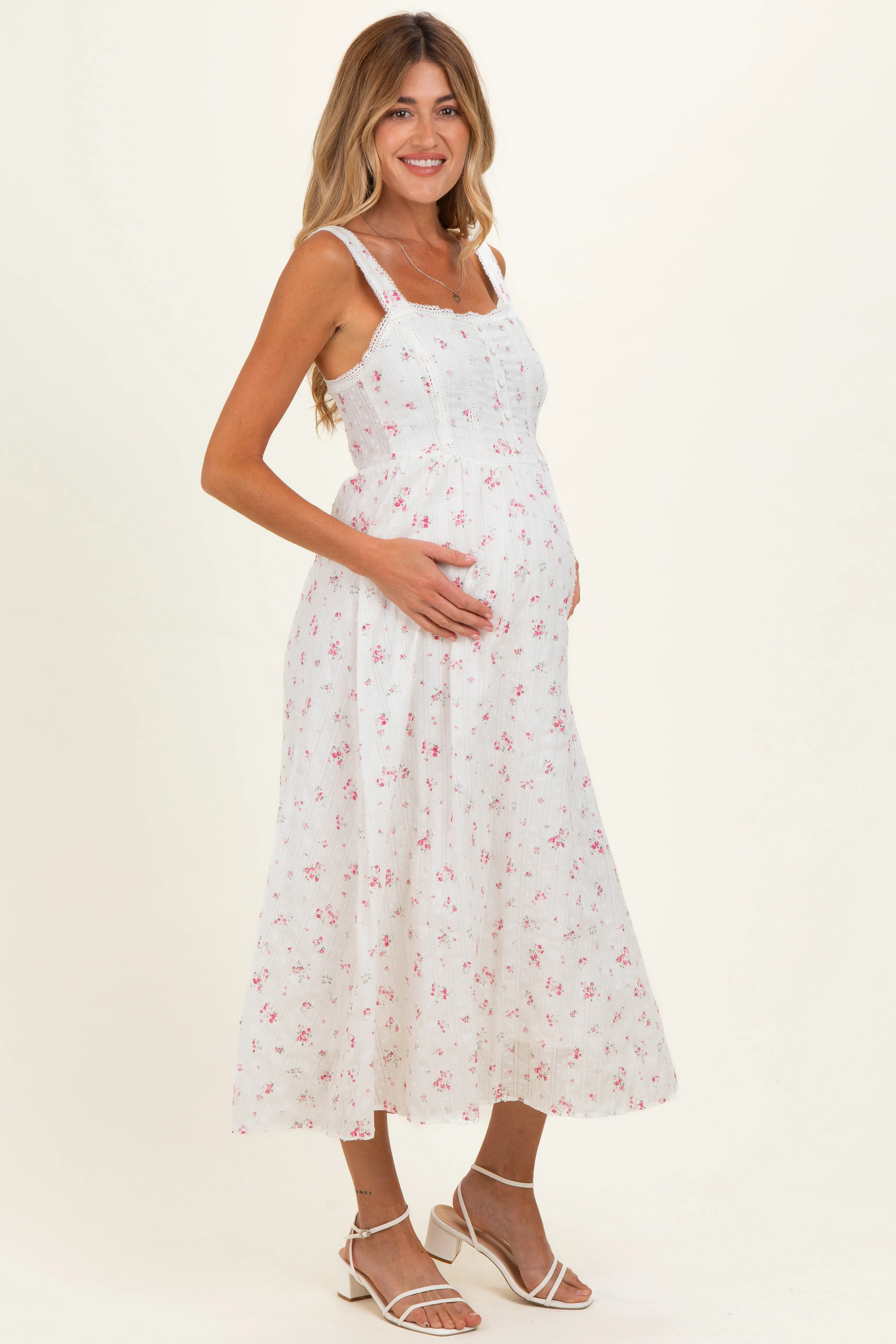 Pink Floral Lace Accent Sleeveless Maternity Maxi Dress sold by Pinkblush product image thumbnail 2