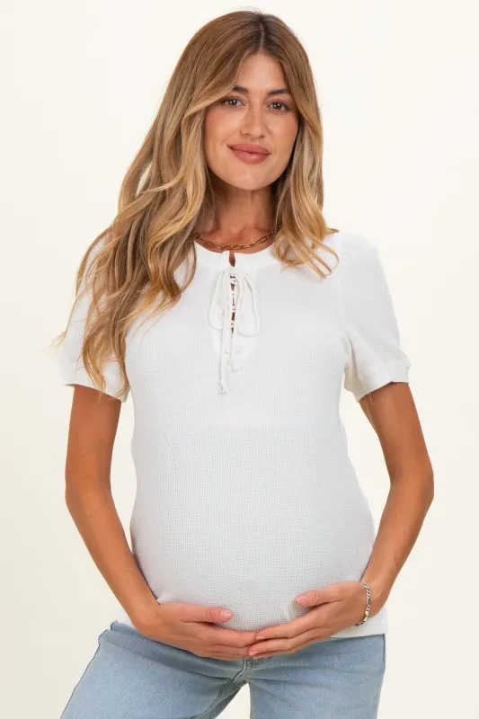 Ivory Waffle Knit Lace-Up Maternity Top made by Listicle