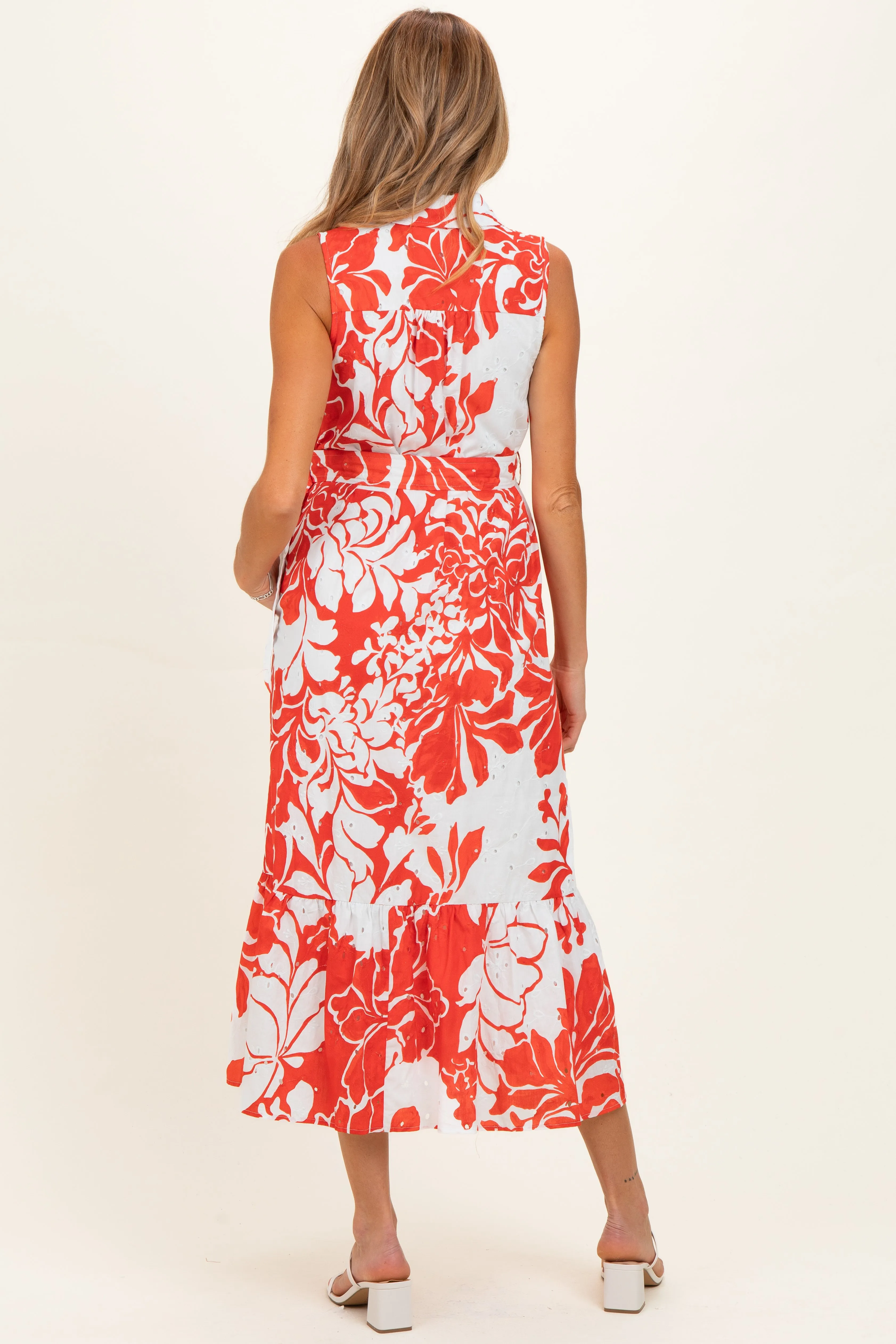 Red Floral Belted Sleeveless Maternity Shirt Dress sold by Pinkblush product image thumbnail 3